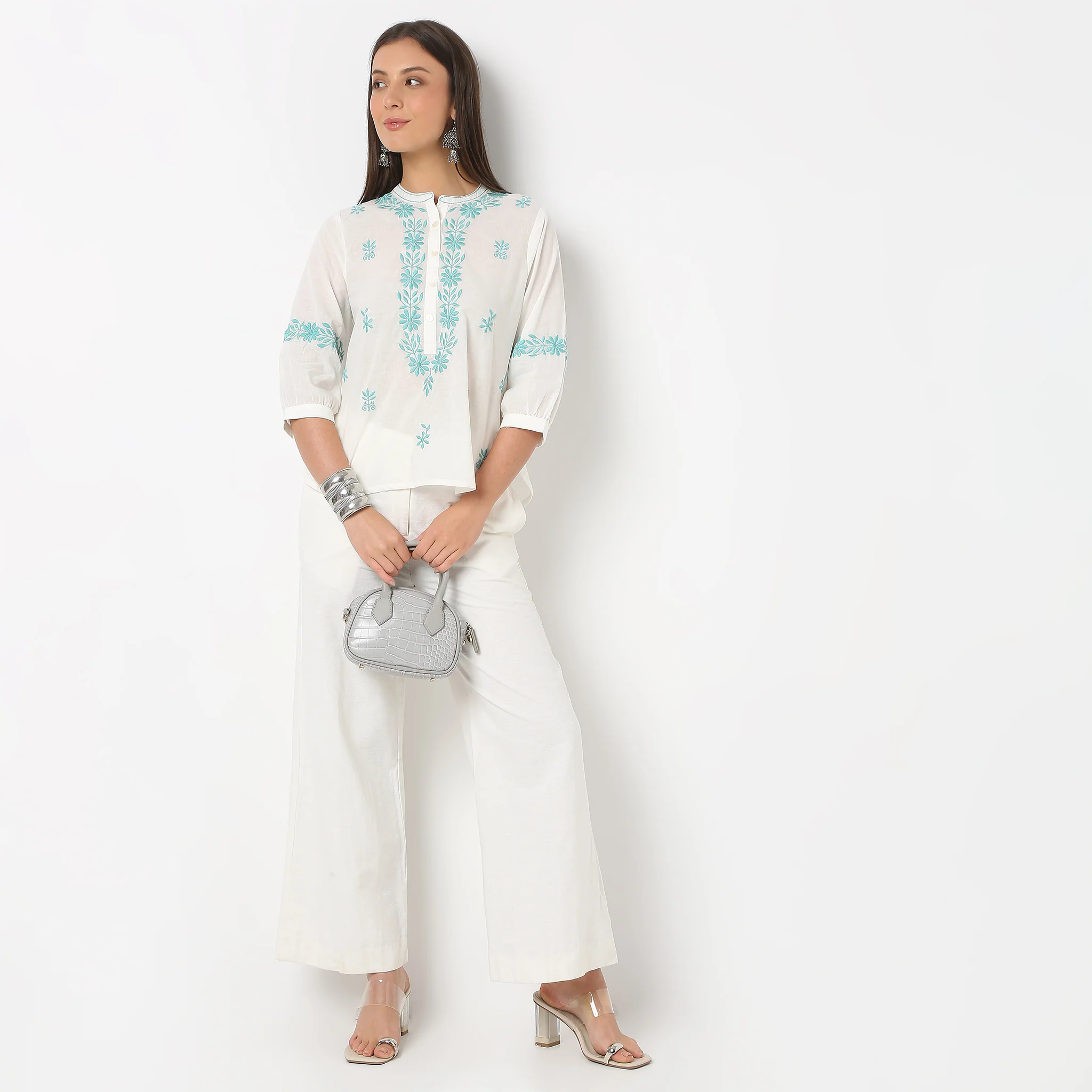 Embroidered Band Neck Top - Image 6