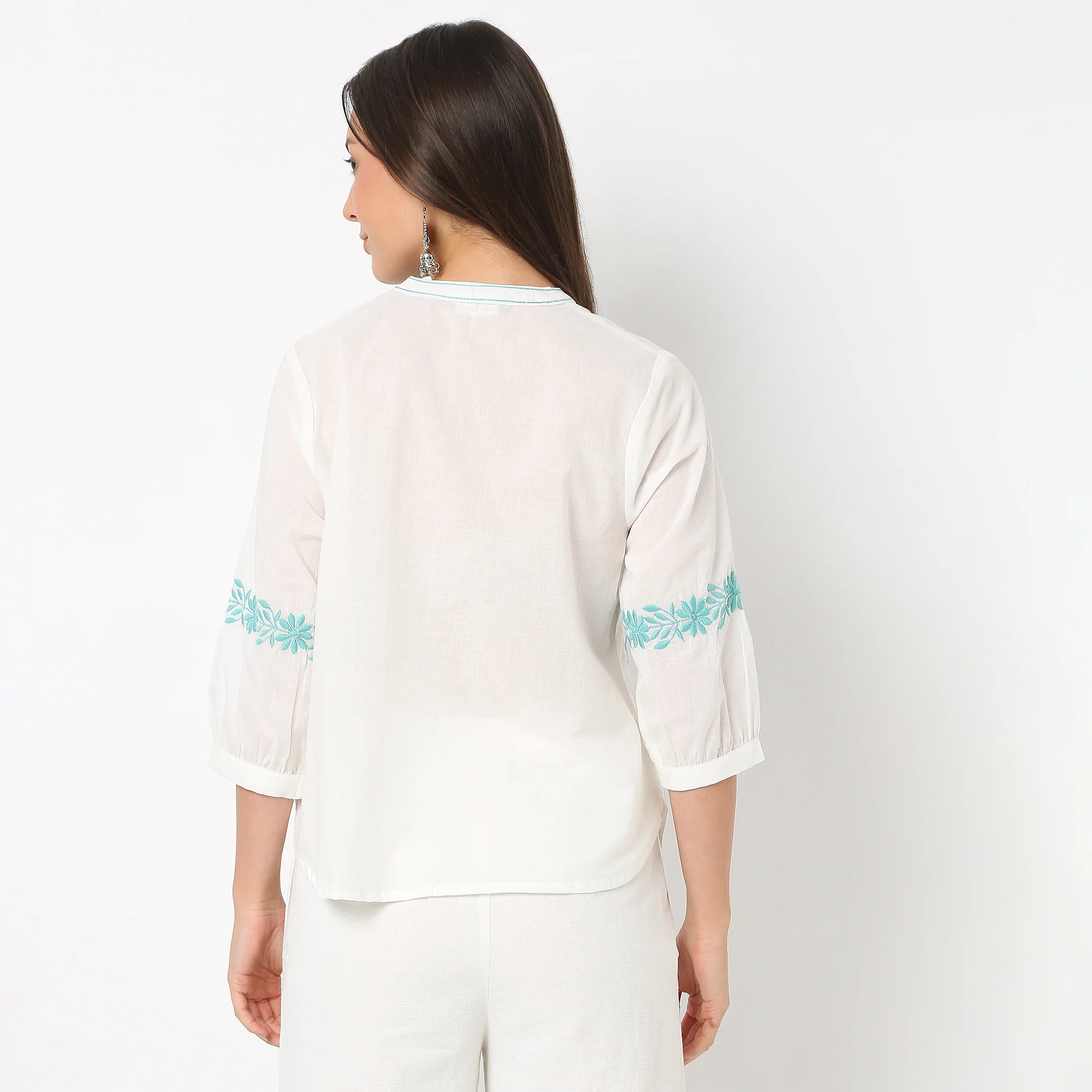 Embroidered Band Neck Top - Image 8