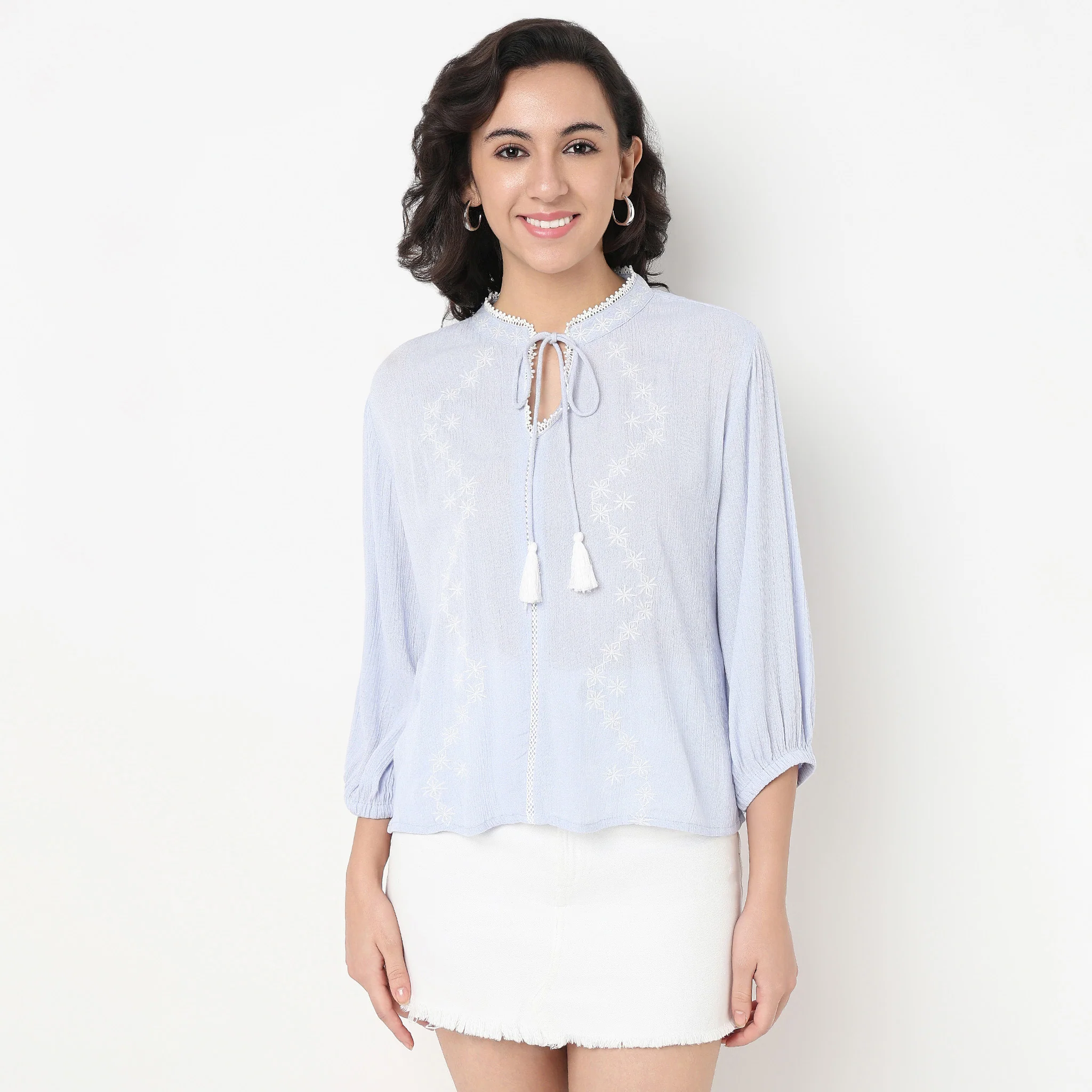 Embroidered Band Neck Top - Image 2