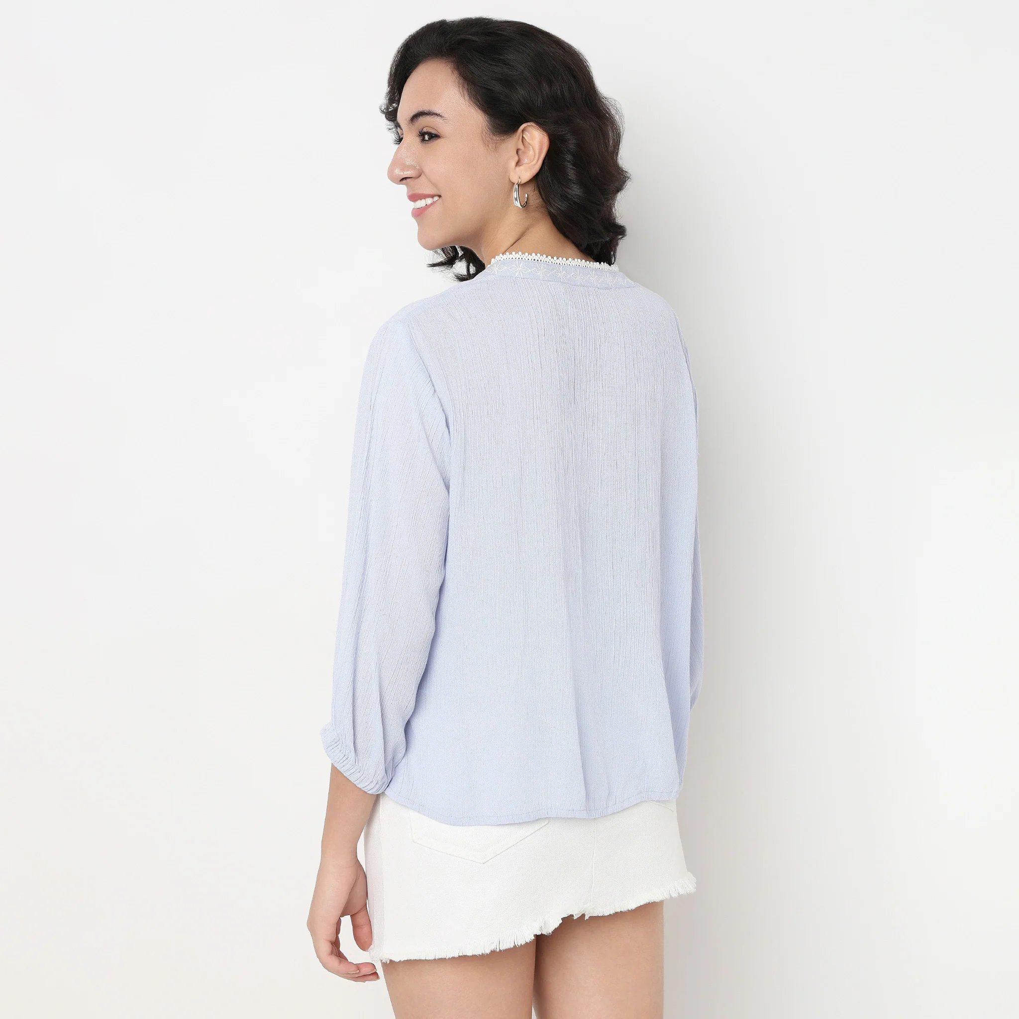 Embroidered Band Neck Top - Image 3