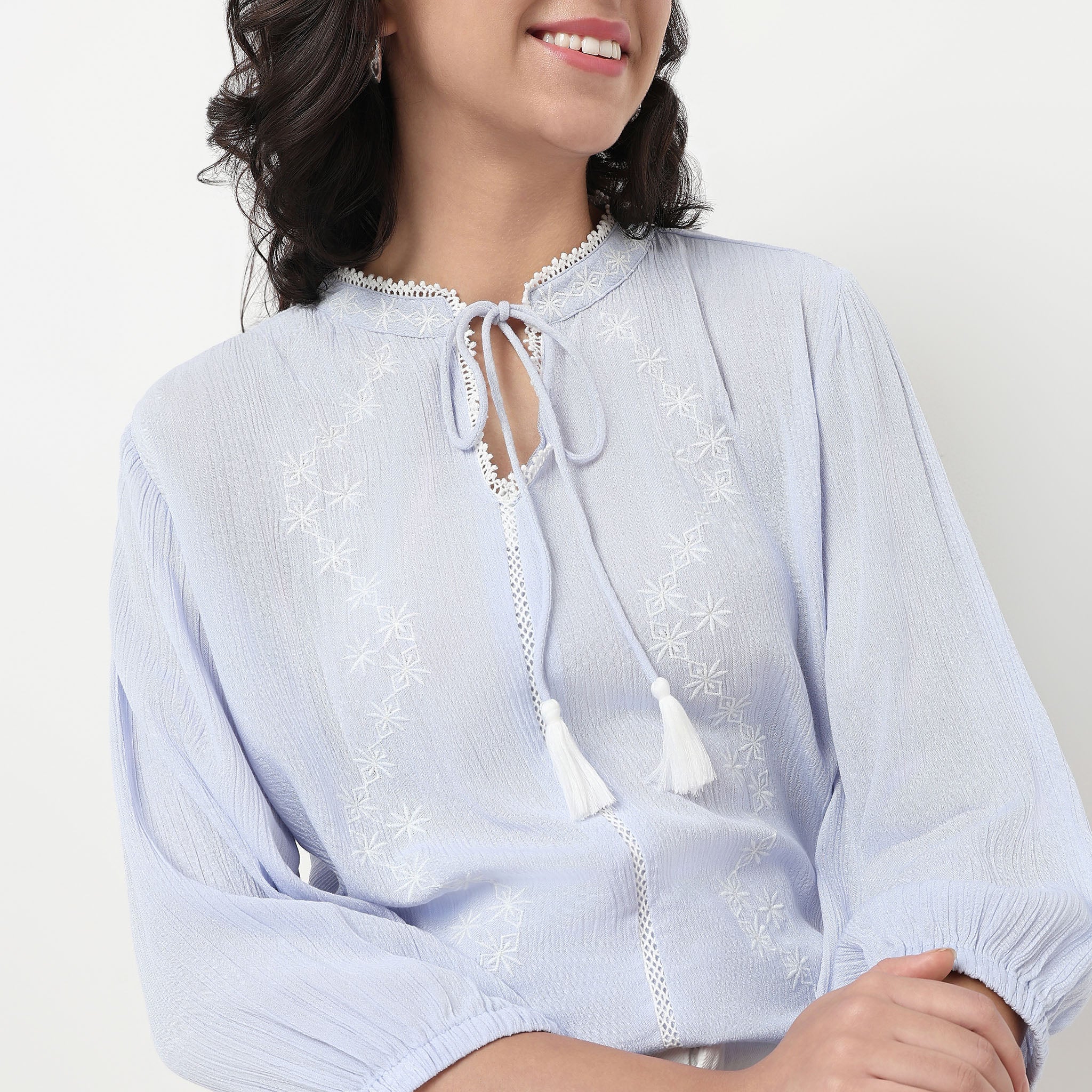 Embroidered Band Neck Top - Image 4