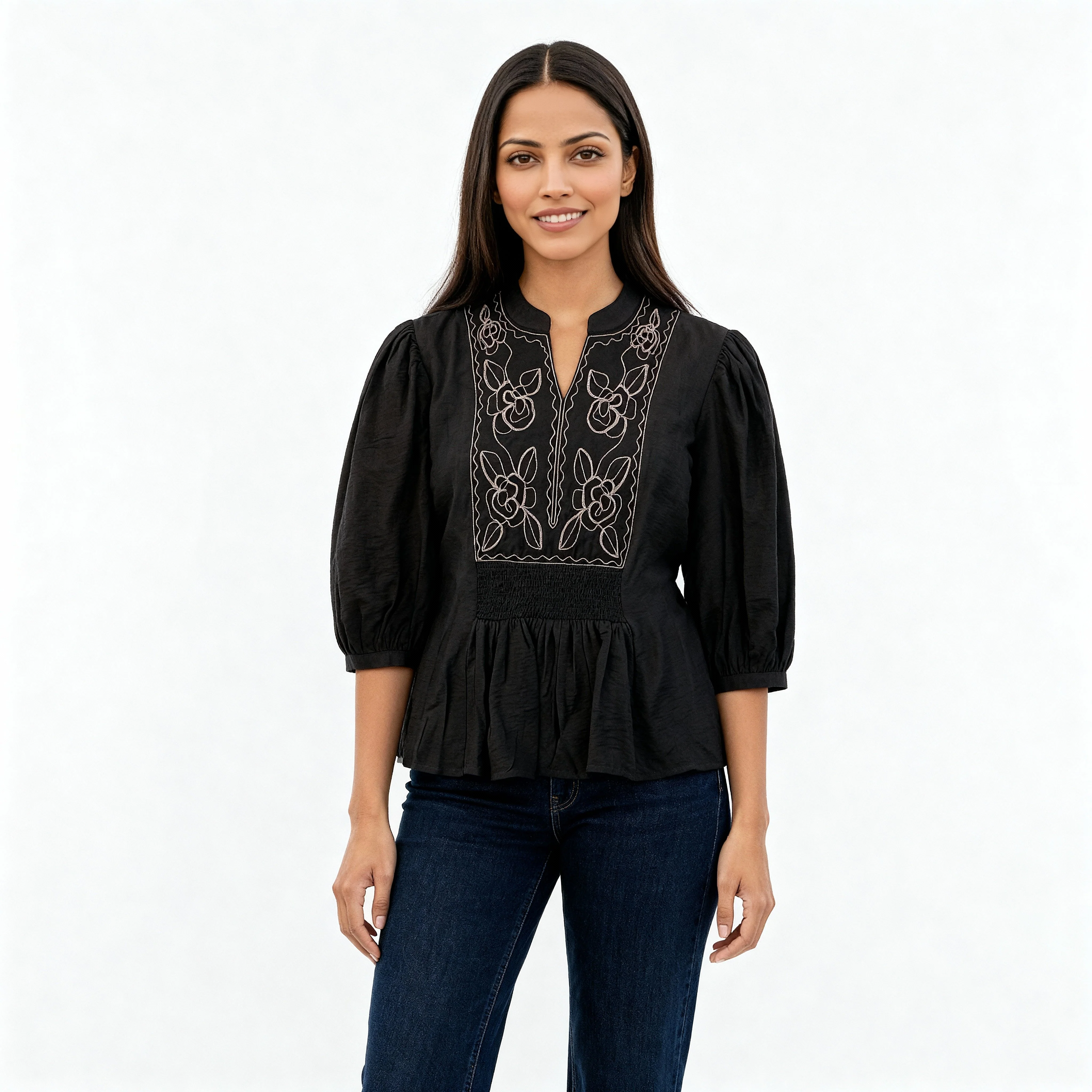 Embroidered Band Neck Top - Image 2