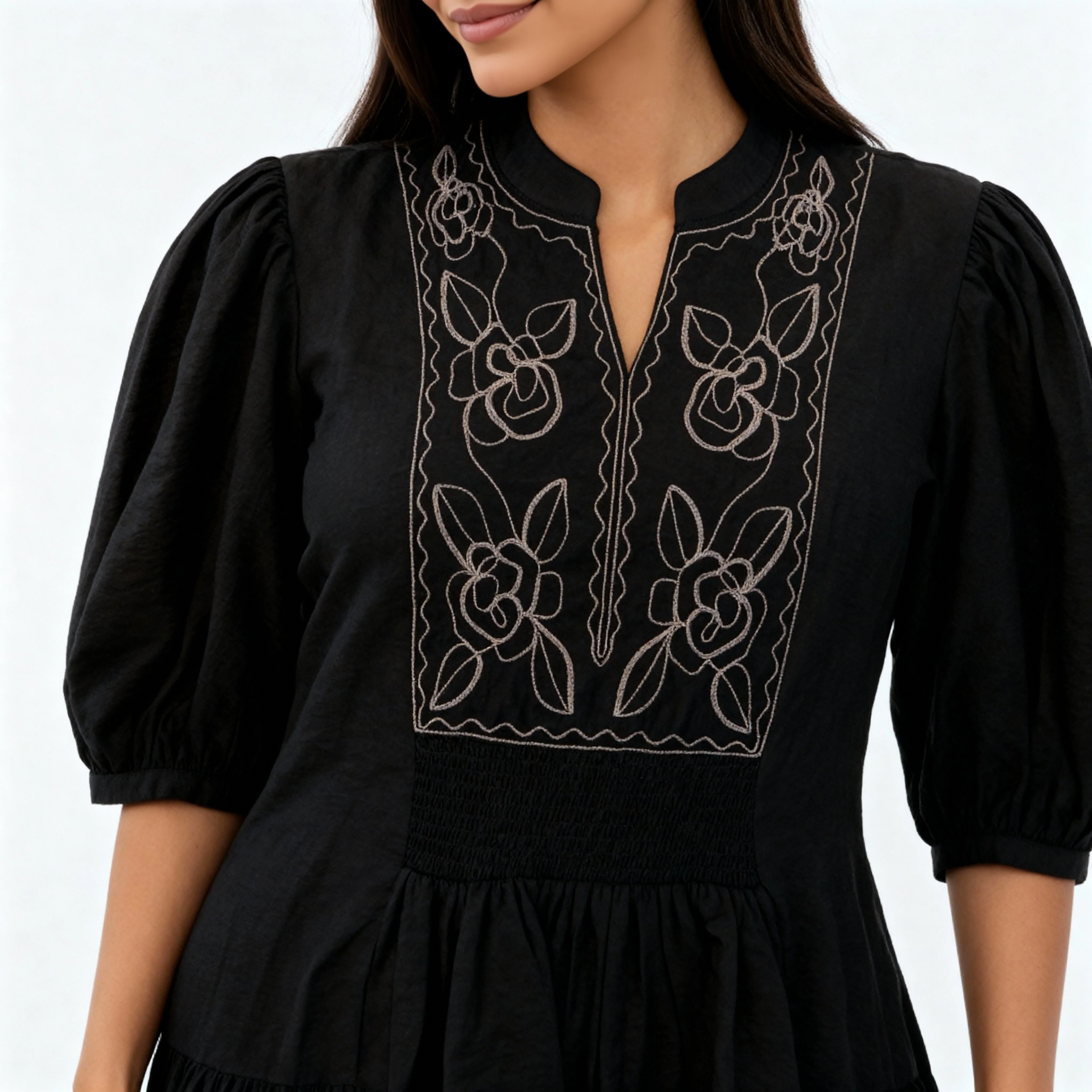 Embroidered Band Neck Top - Image 4