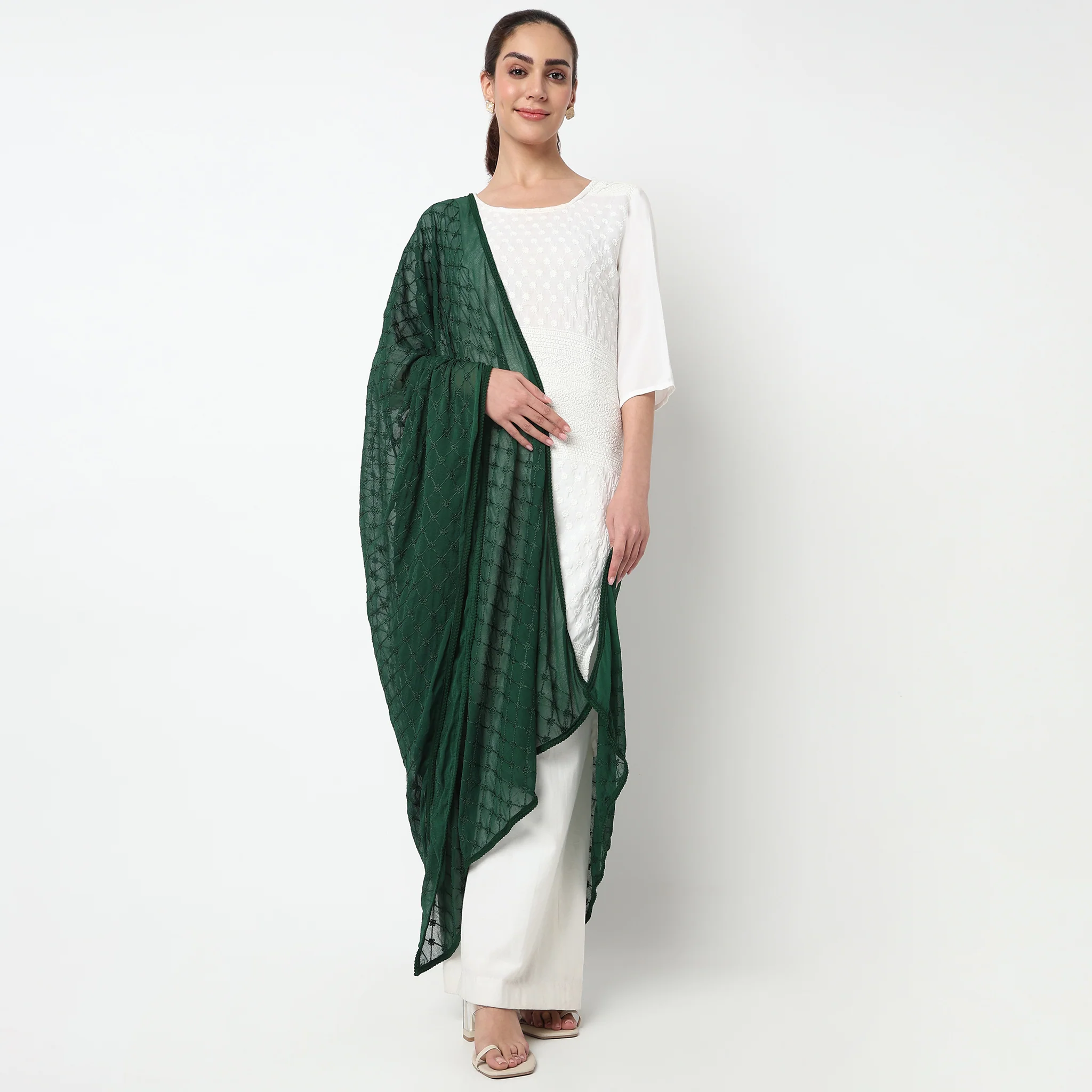 Embroidered Chiffon Dupatta - Image 10