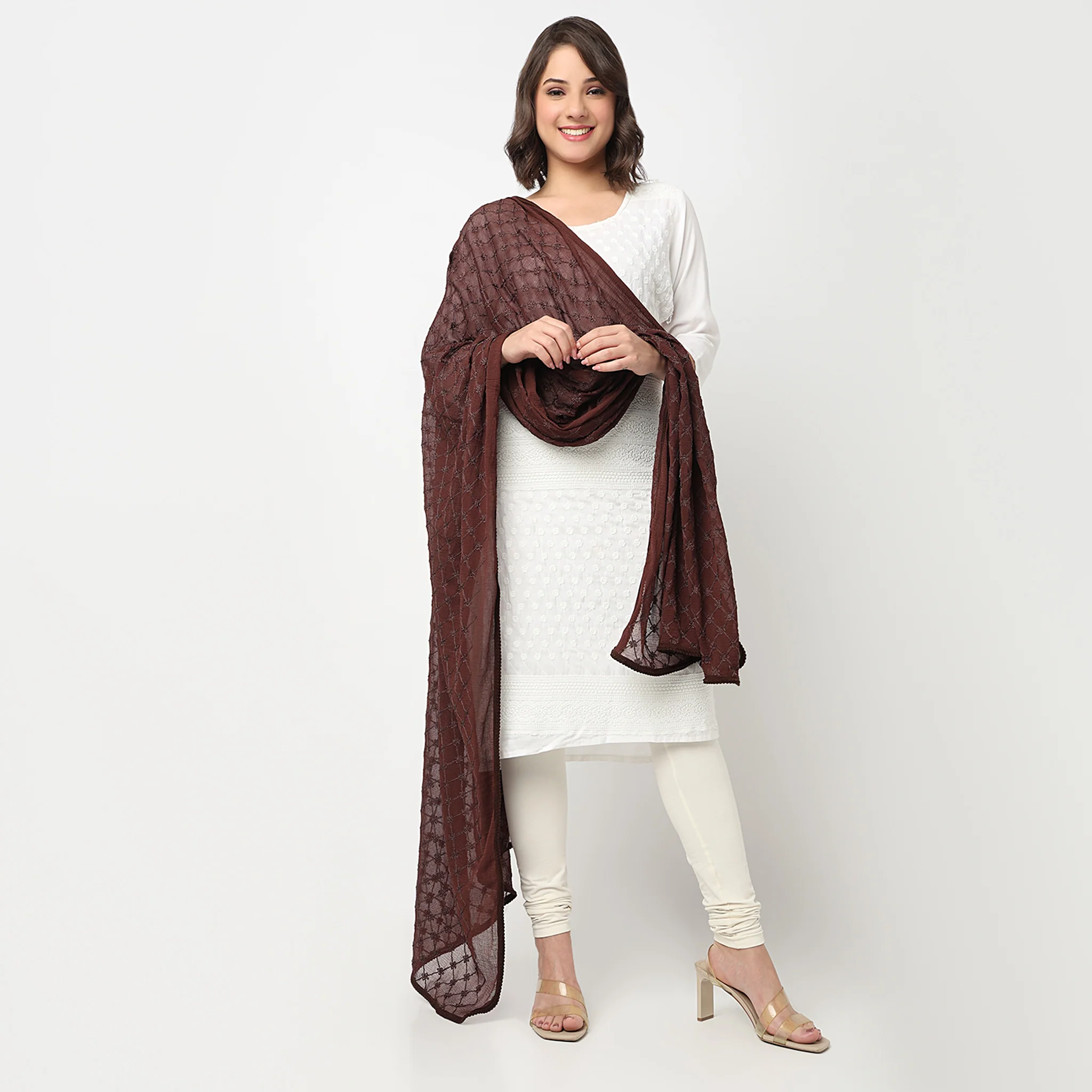 Embroidered Chiffon Dupatta - Image 7