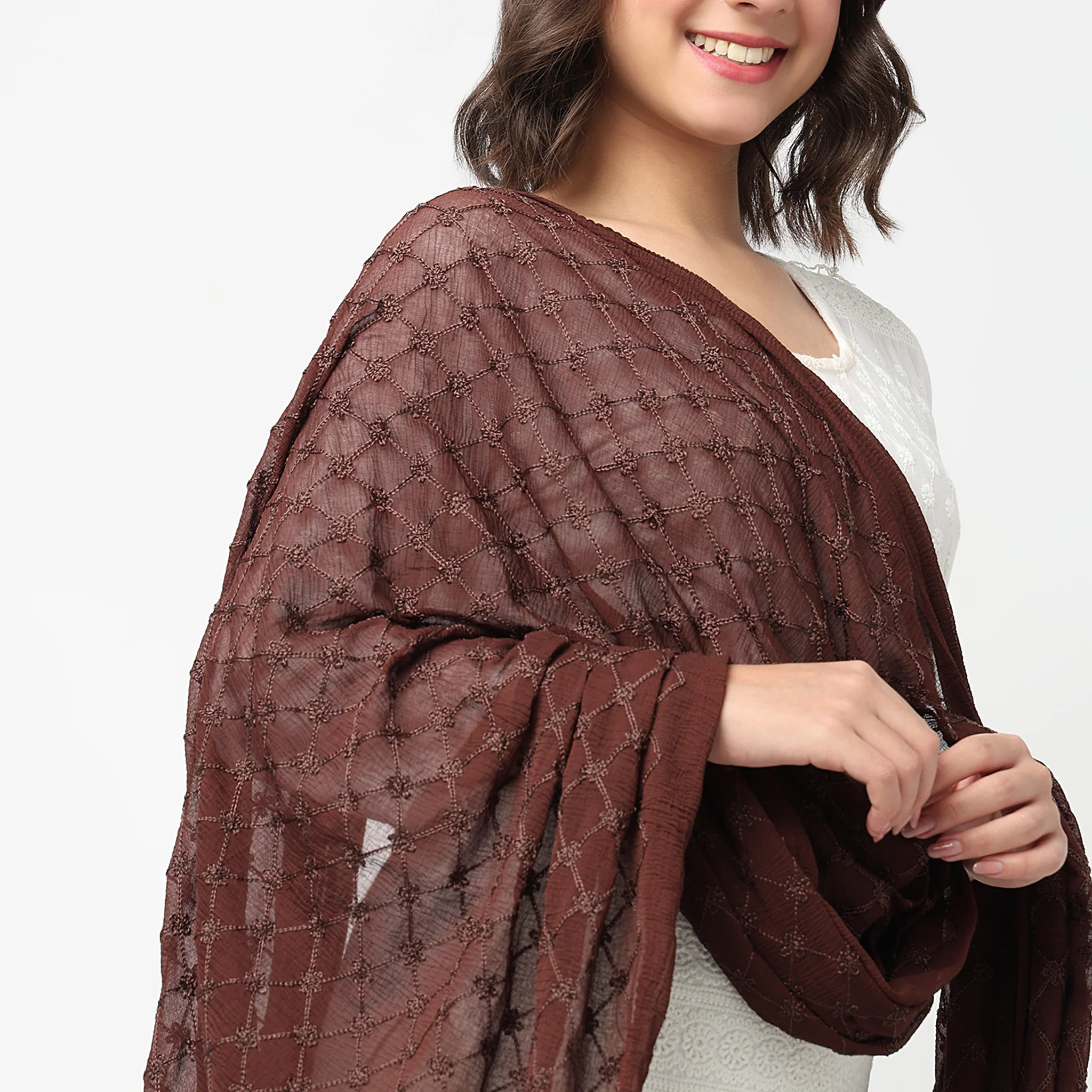 Embroidered Chiffon Dupatta - Image 8