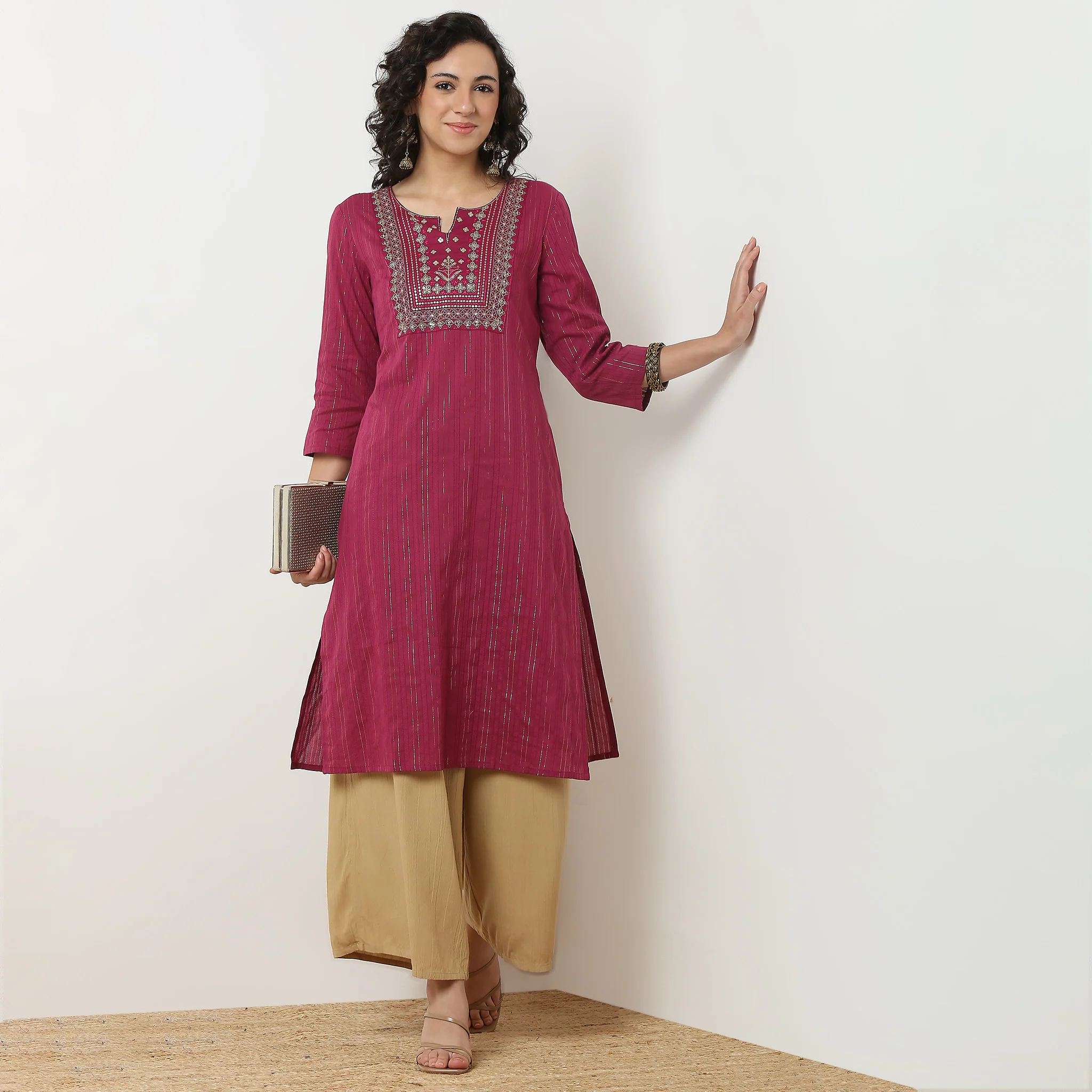 Embroidered Yoke Long Kurta