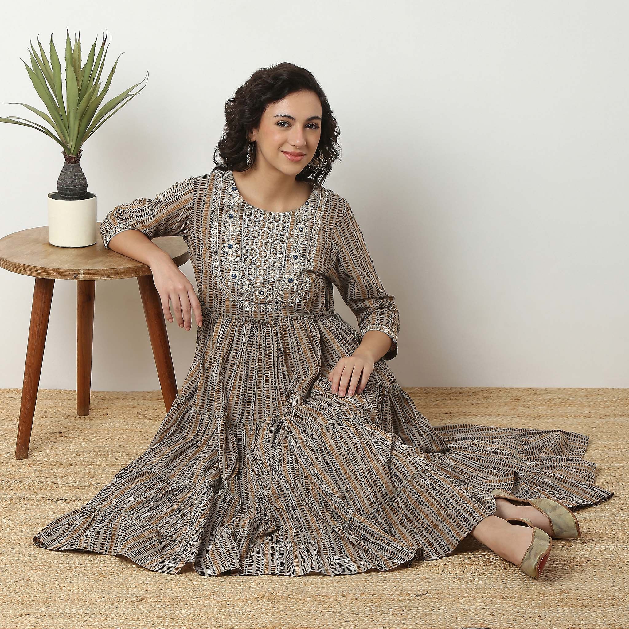 Embroidered Cotton Flared Long Kurta
