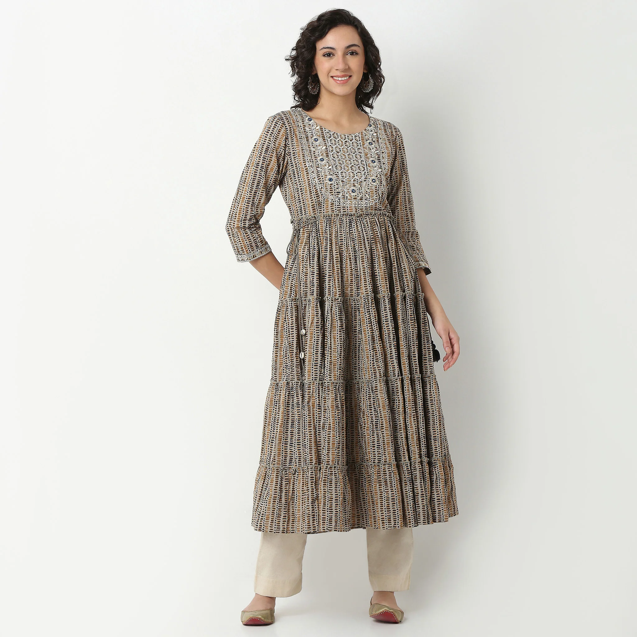 Embroidered Cotton Flared Long Kurta - Image 2