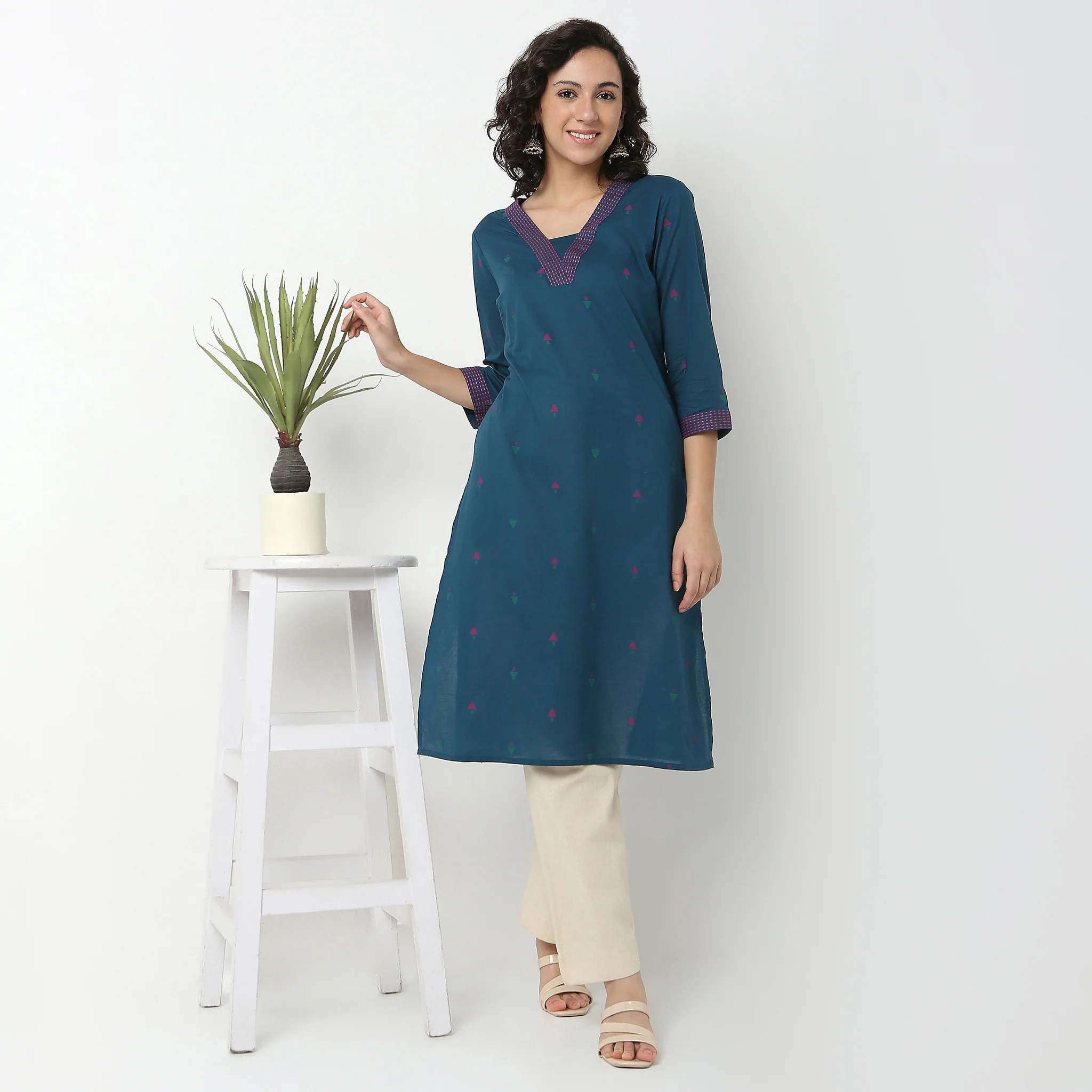 V-Neck Long Kurta