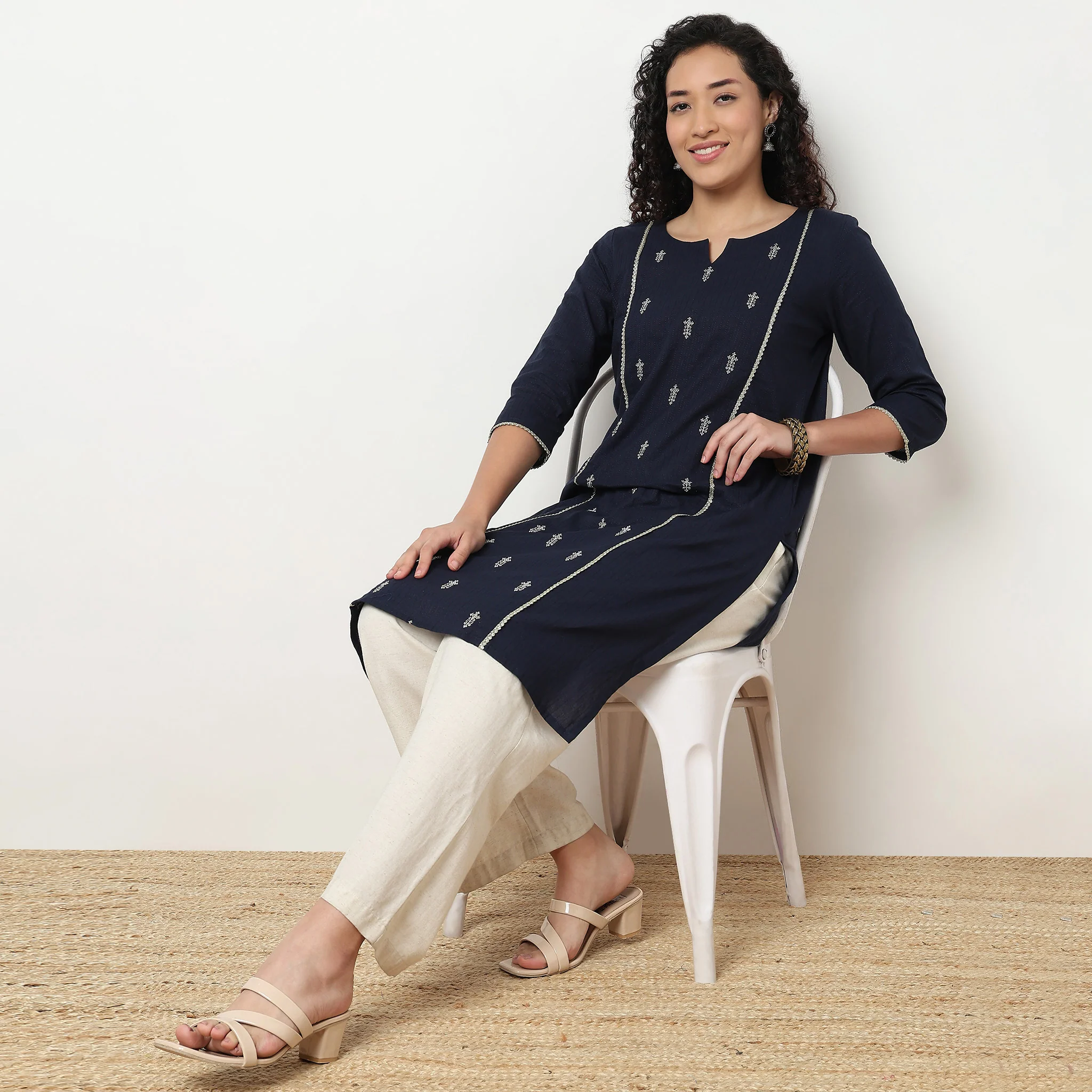 Centre Panel Embroidered Long Kurta