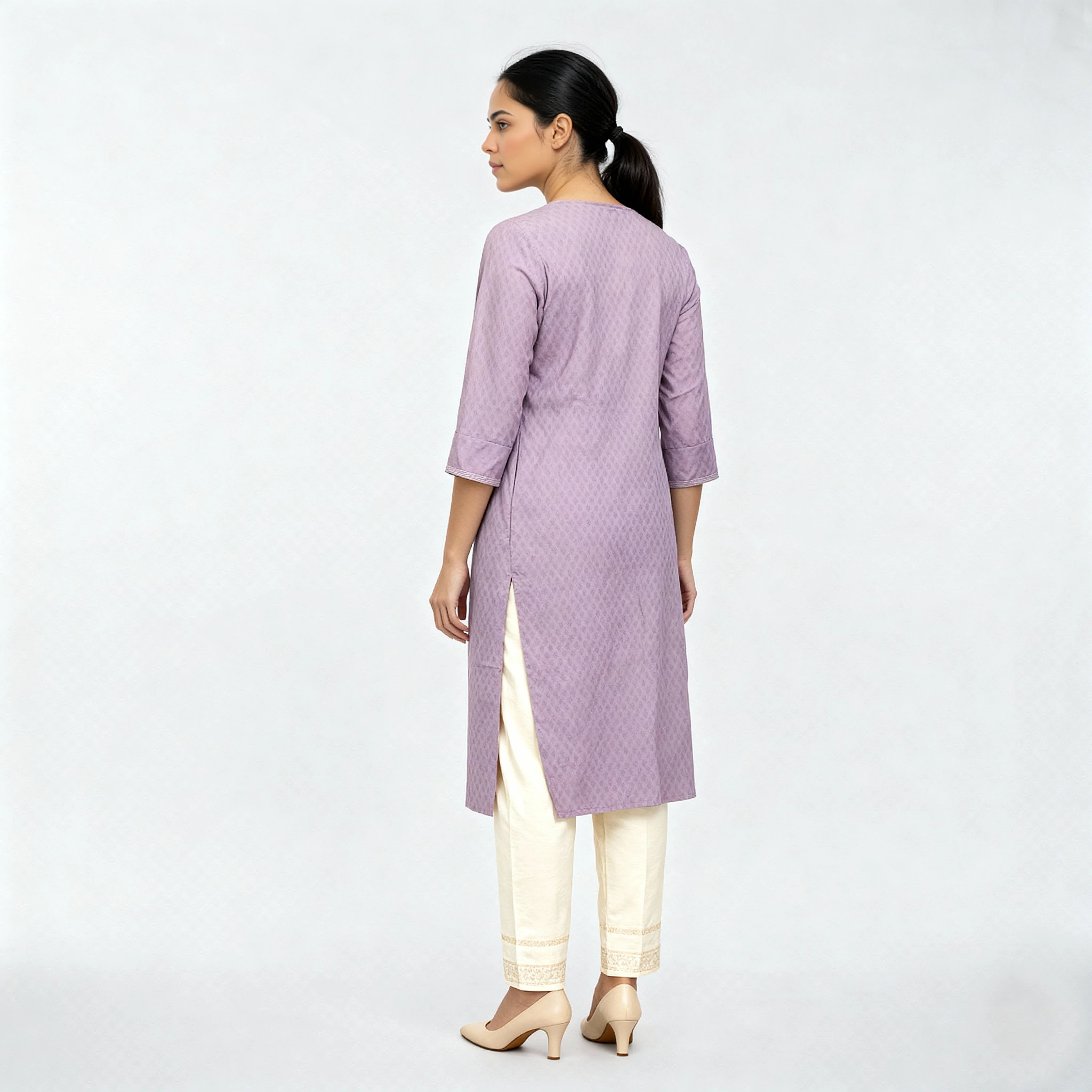 Embroidered Cotton Yoke Kurta - Image 3