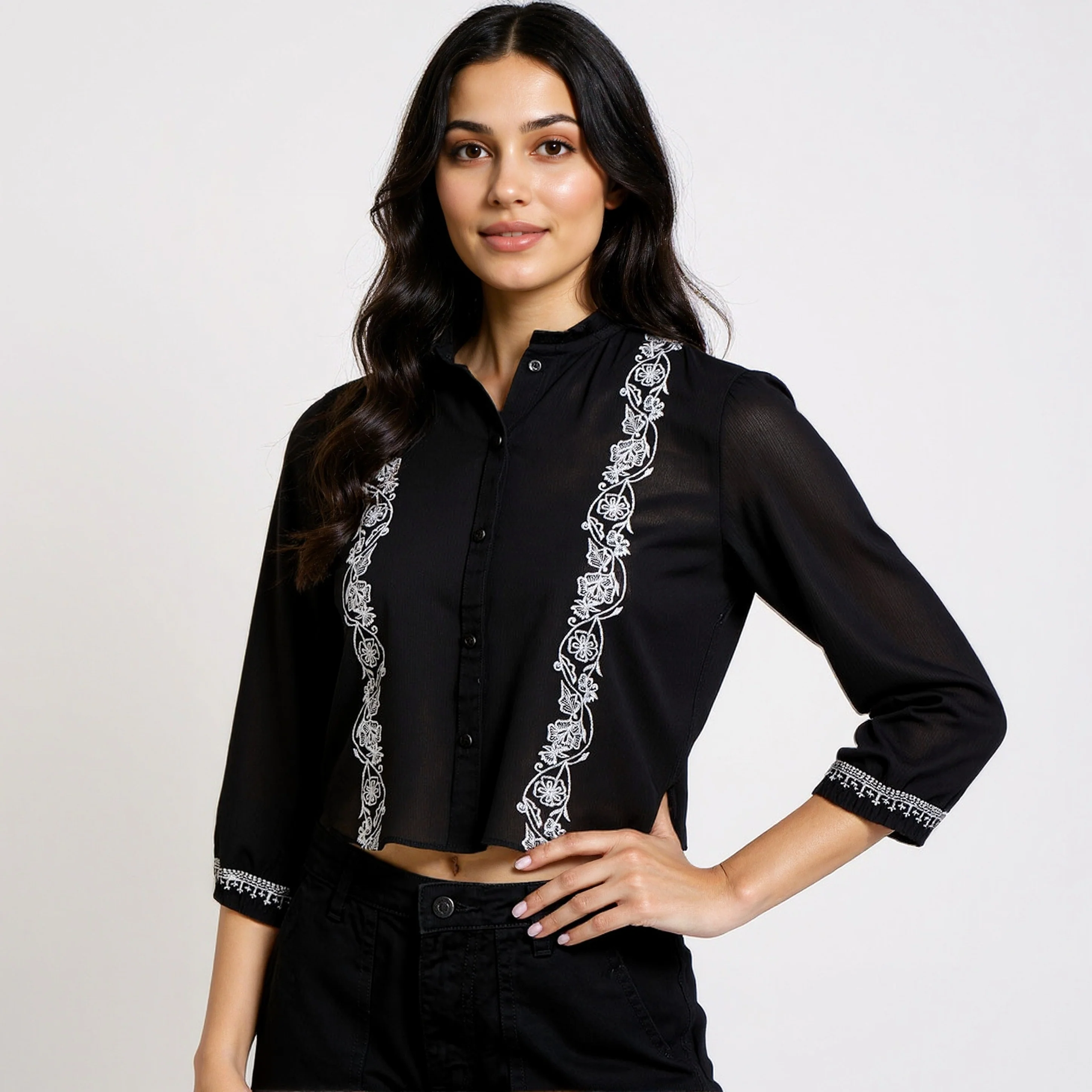 Embroidered Crop Shirt - Image 2
