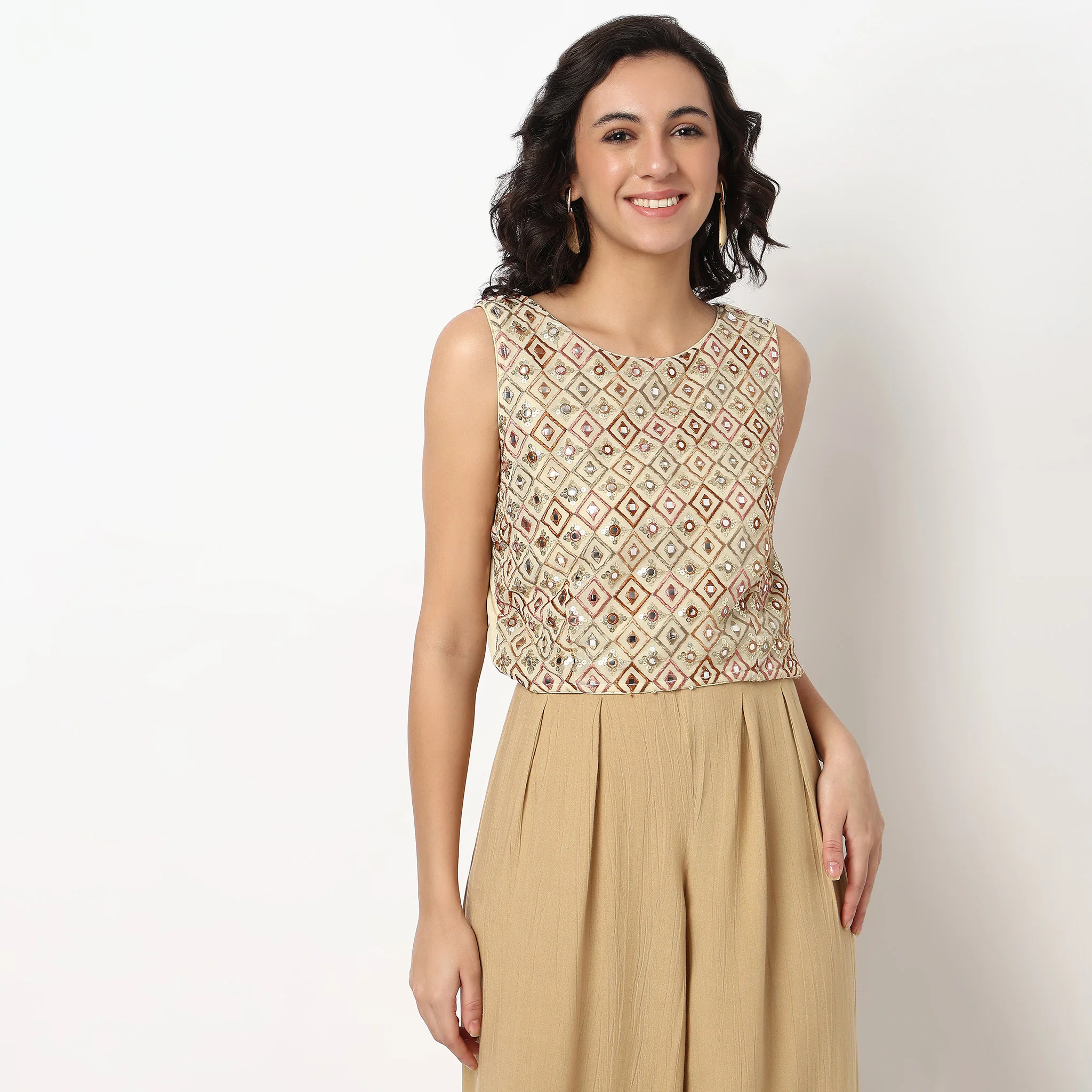Embroidered Ethnic Crop Top - Image 2