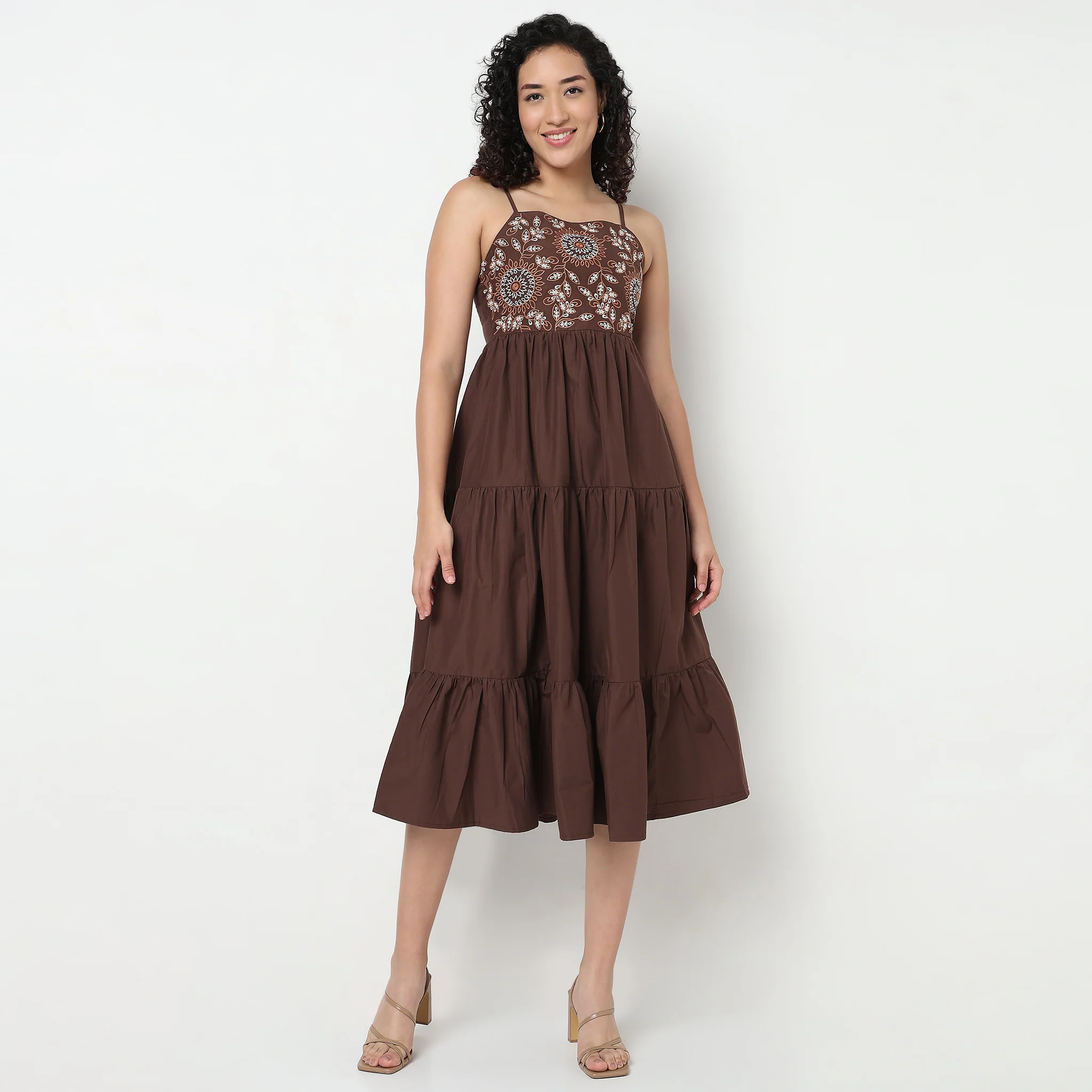 Embroidered Square Neck Flared Dress - Image 2