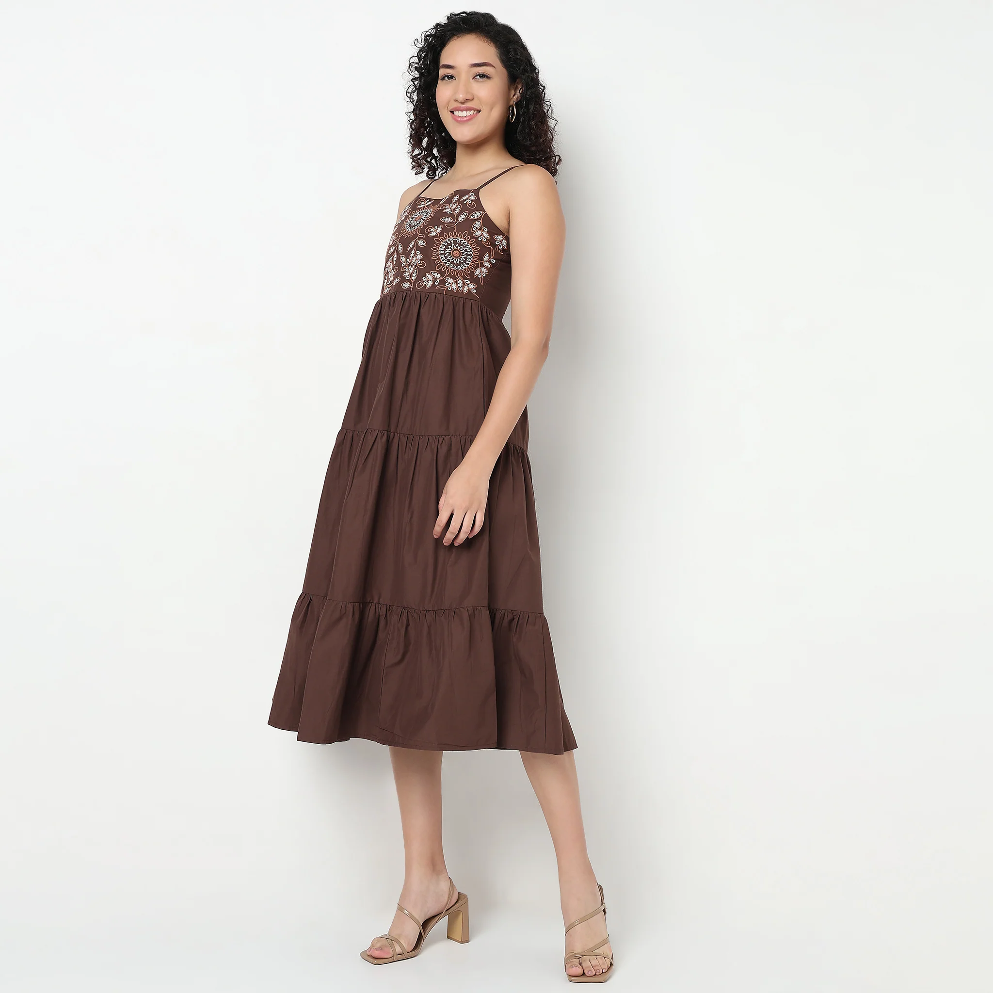 Embroidered Square Neck Flared Dress - Image 5