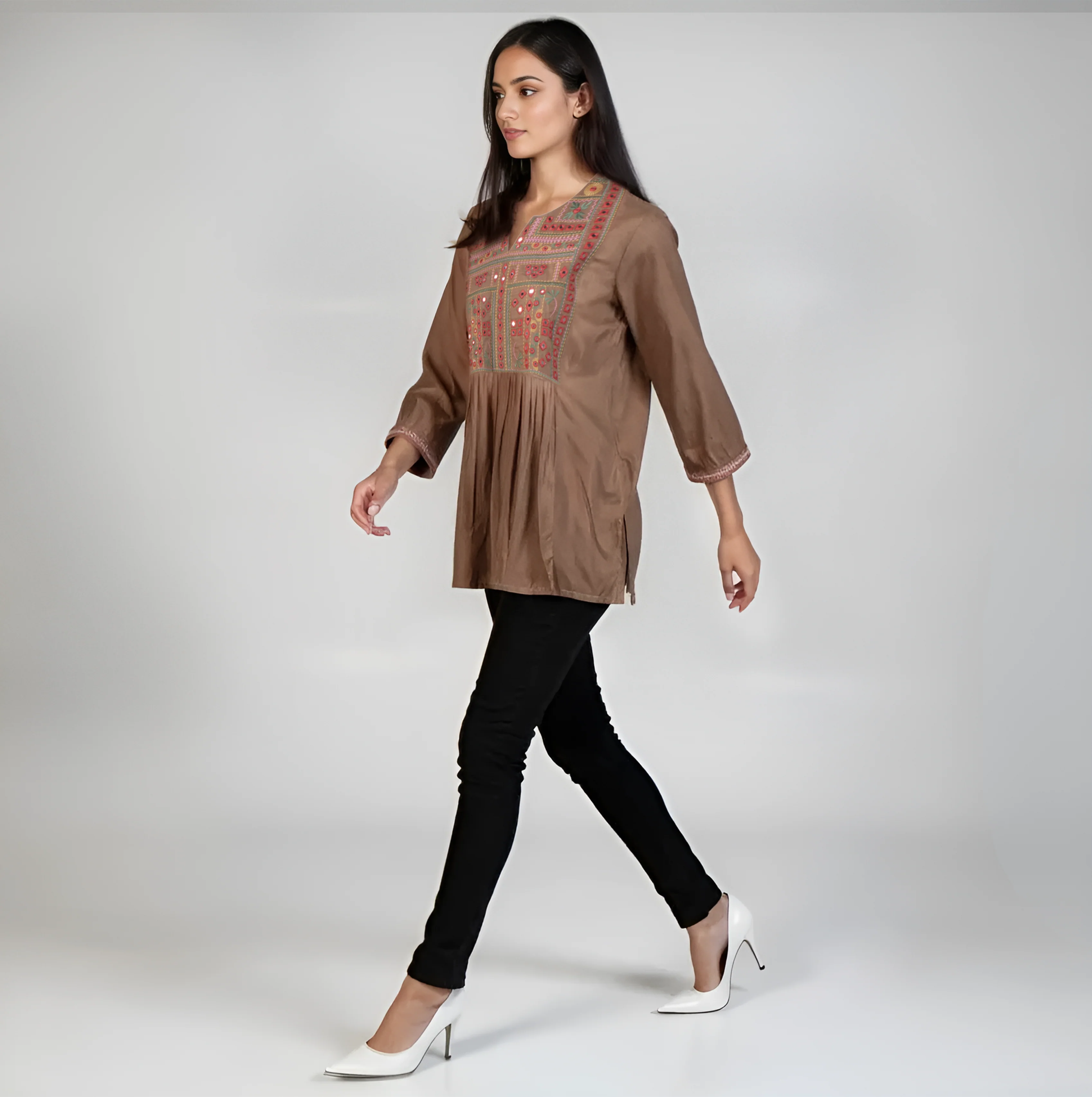 Embroidered Flared Short Kurta - Image 5