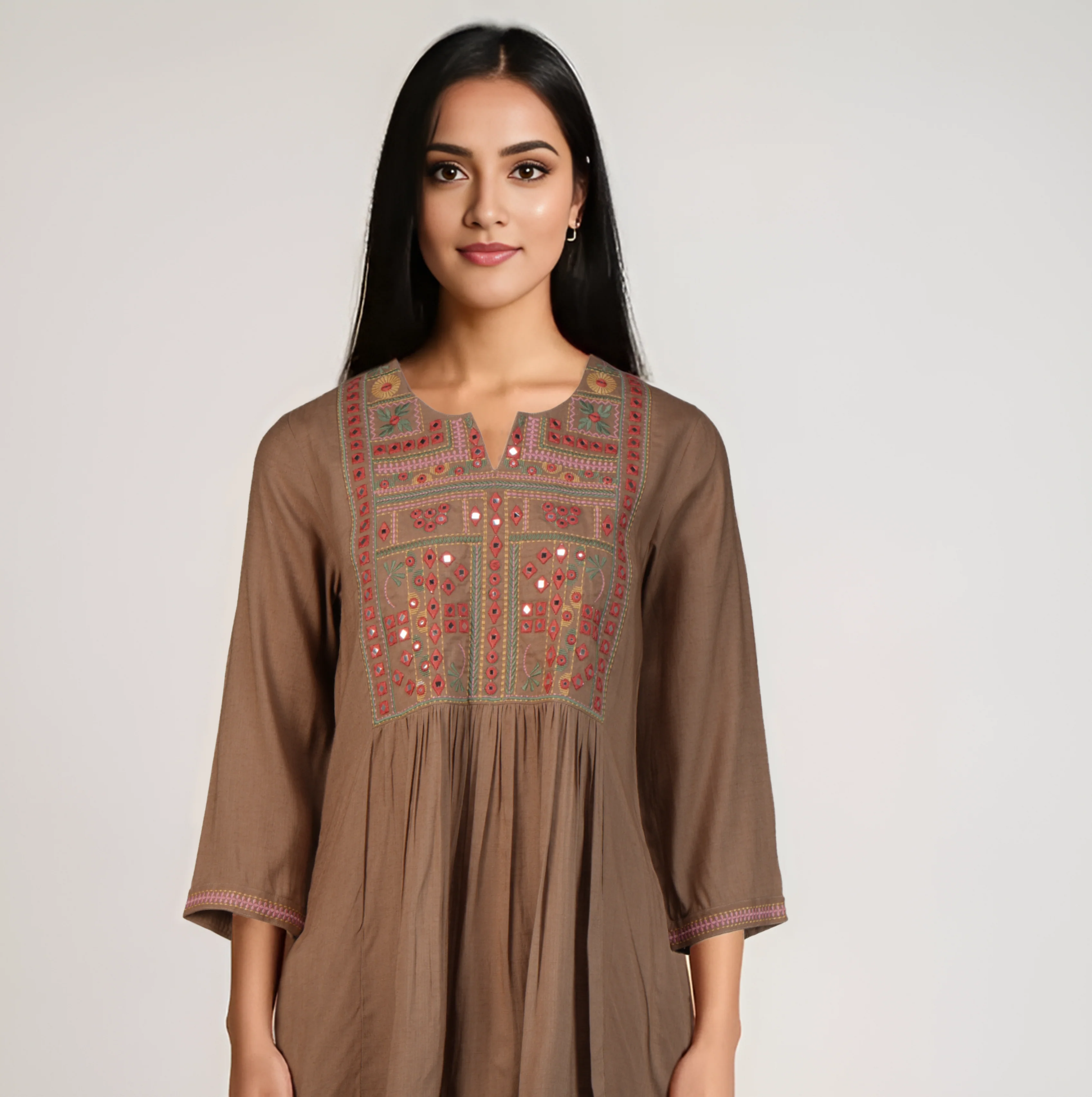 Embroidered Flared Short Kurta - Image 6