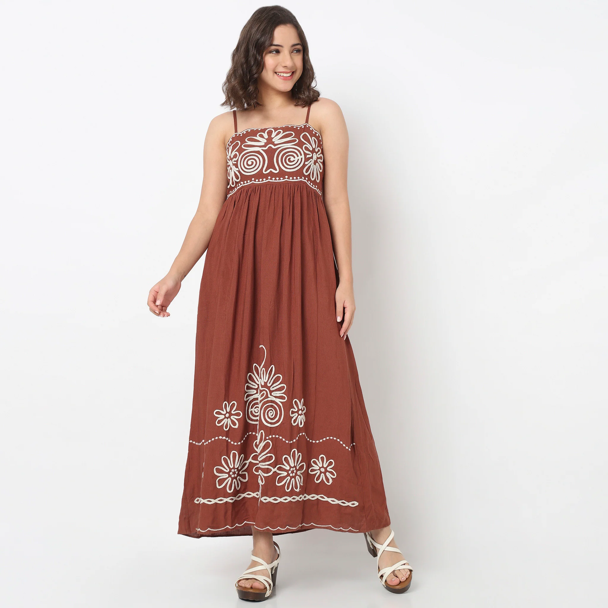 Embroidered Flared Strappy Dress - Image 2