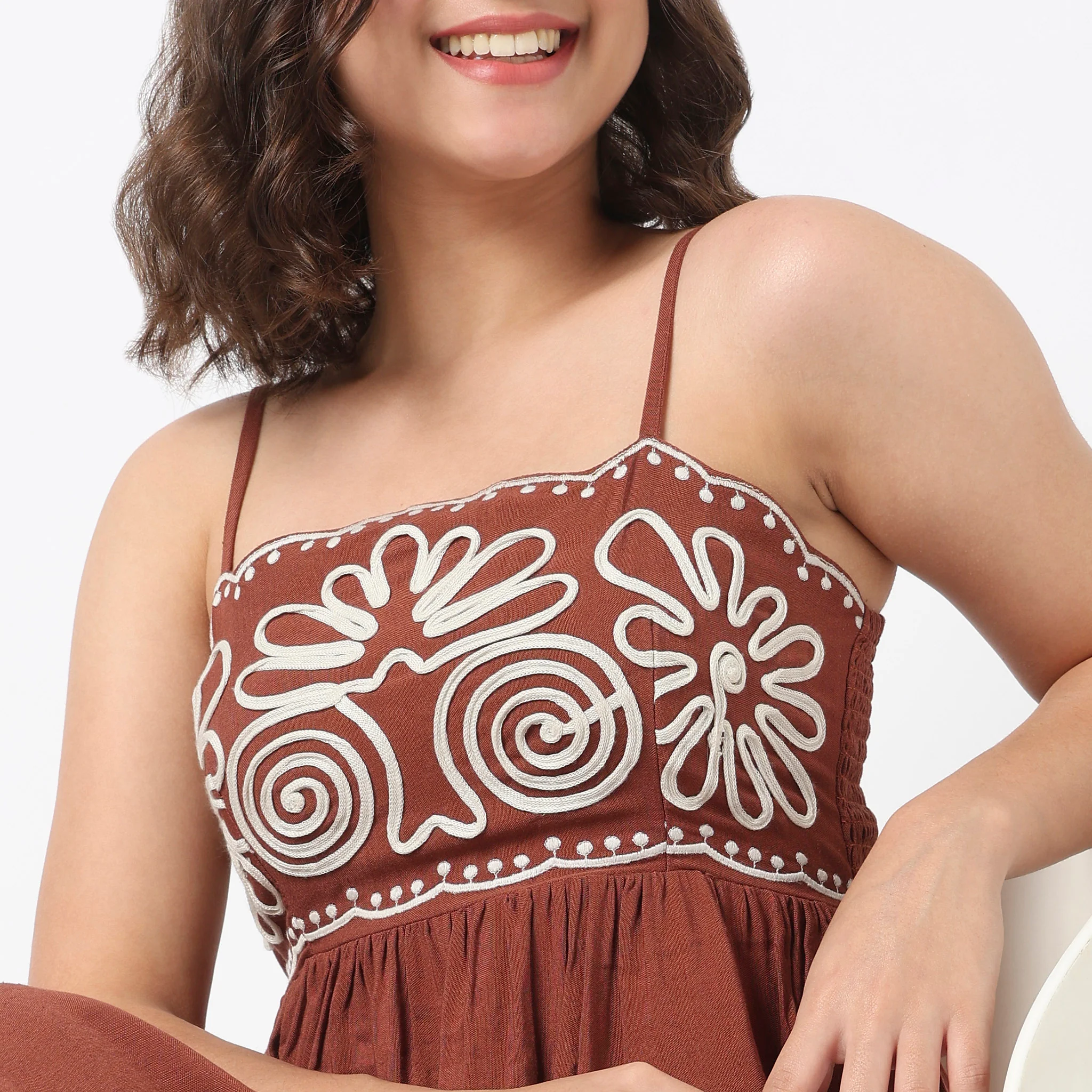 Embroidered Flared Strappy Dress - Image 4