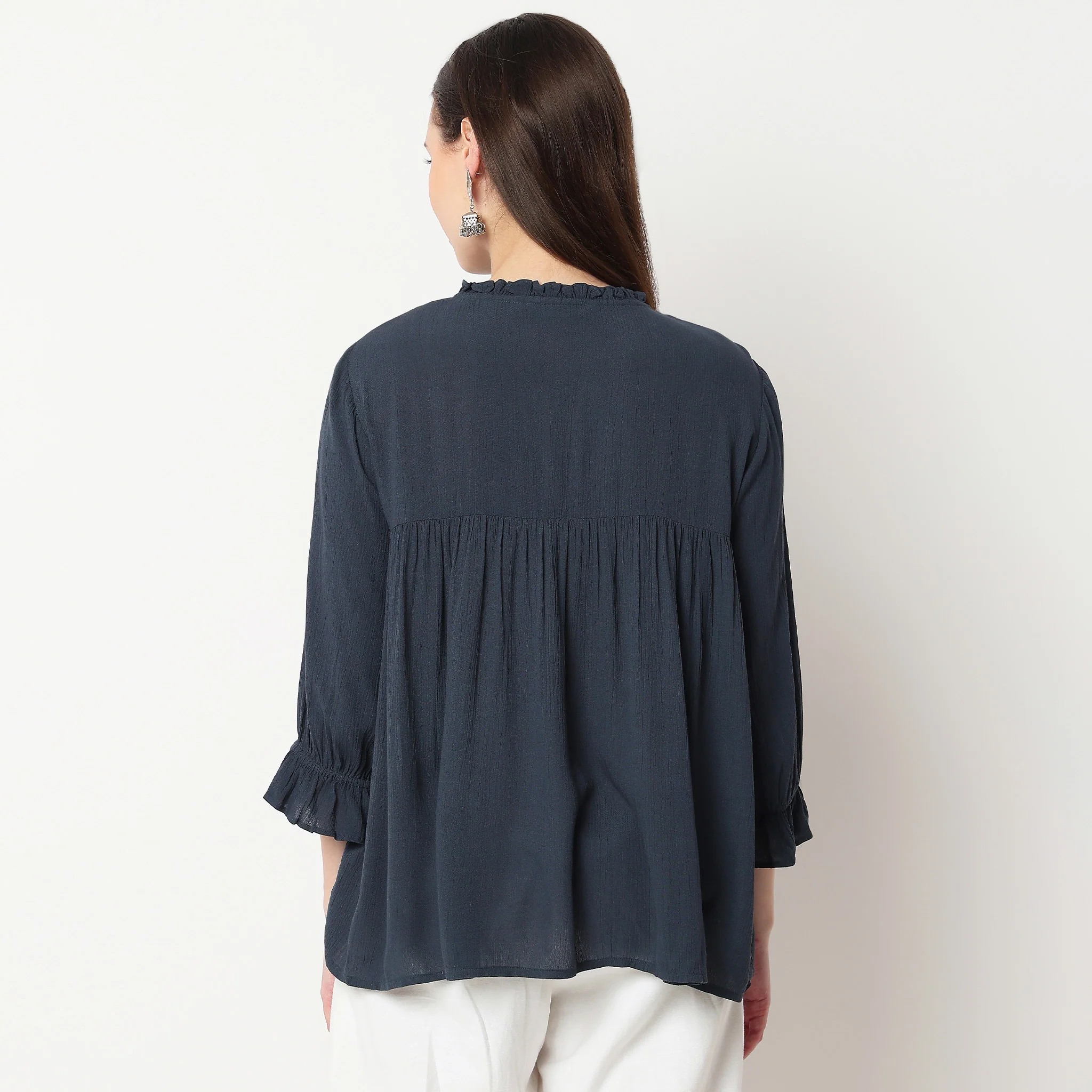 Embroidered Front Gathered Yoke Top - Image 3