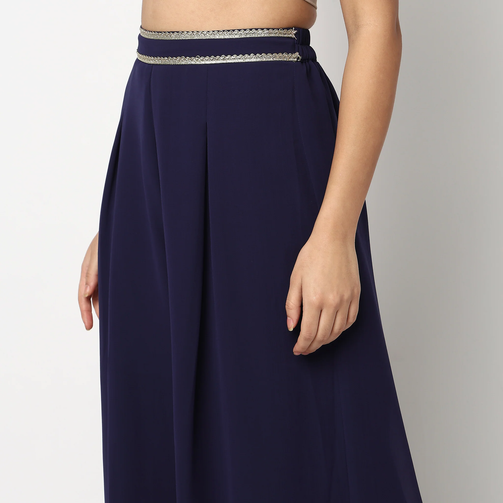 Embroidered Long Shrug With Ruffled Sleeves, Crop Top And Flared Palazzo Sets - Image 7