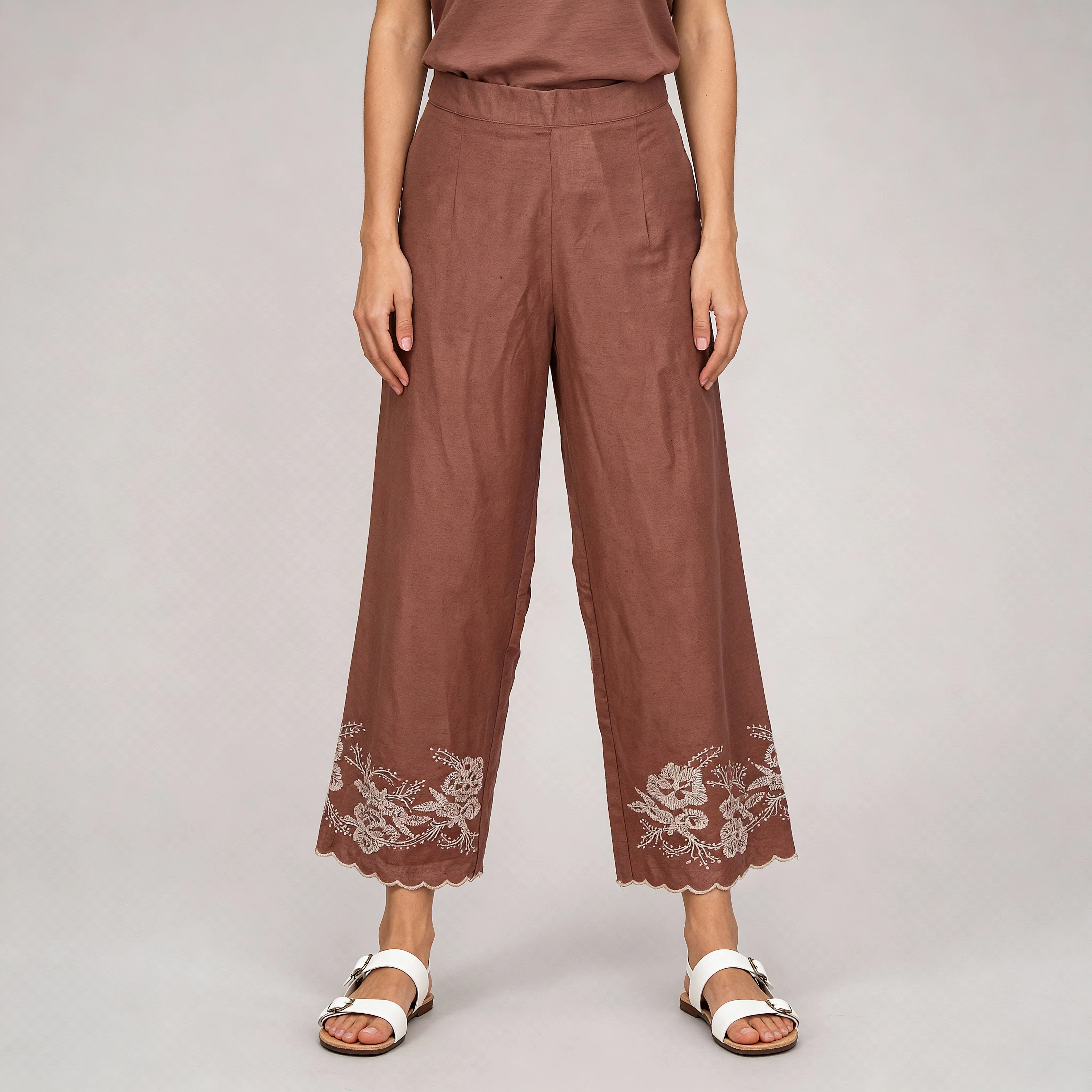 Embroidered High Rise Straight Palazzos - Image 2