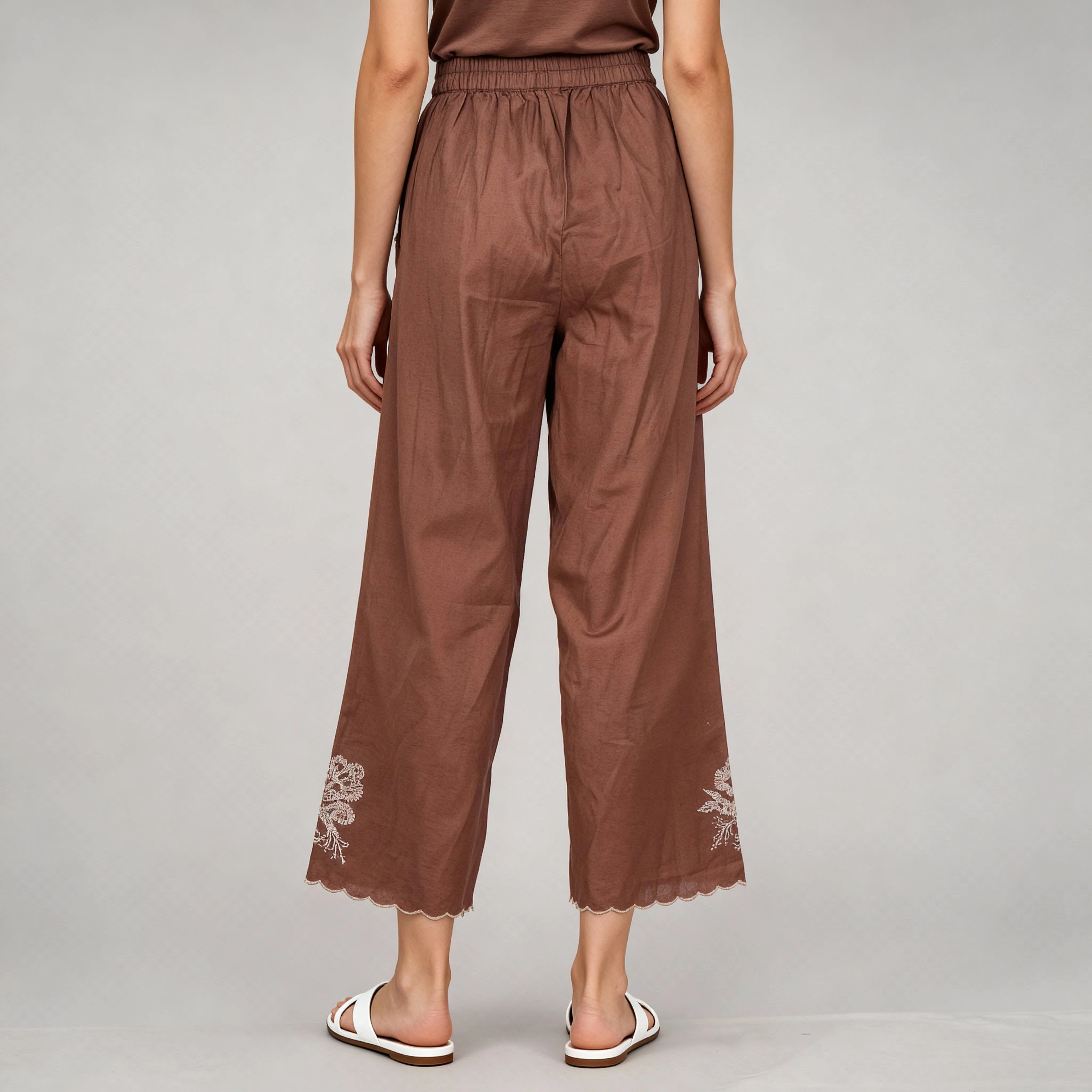 Embroidered High Rise Straight Palazzos - Image 5