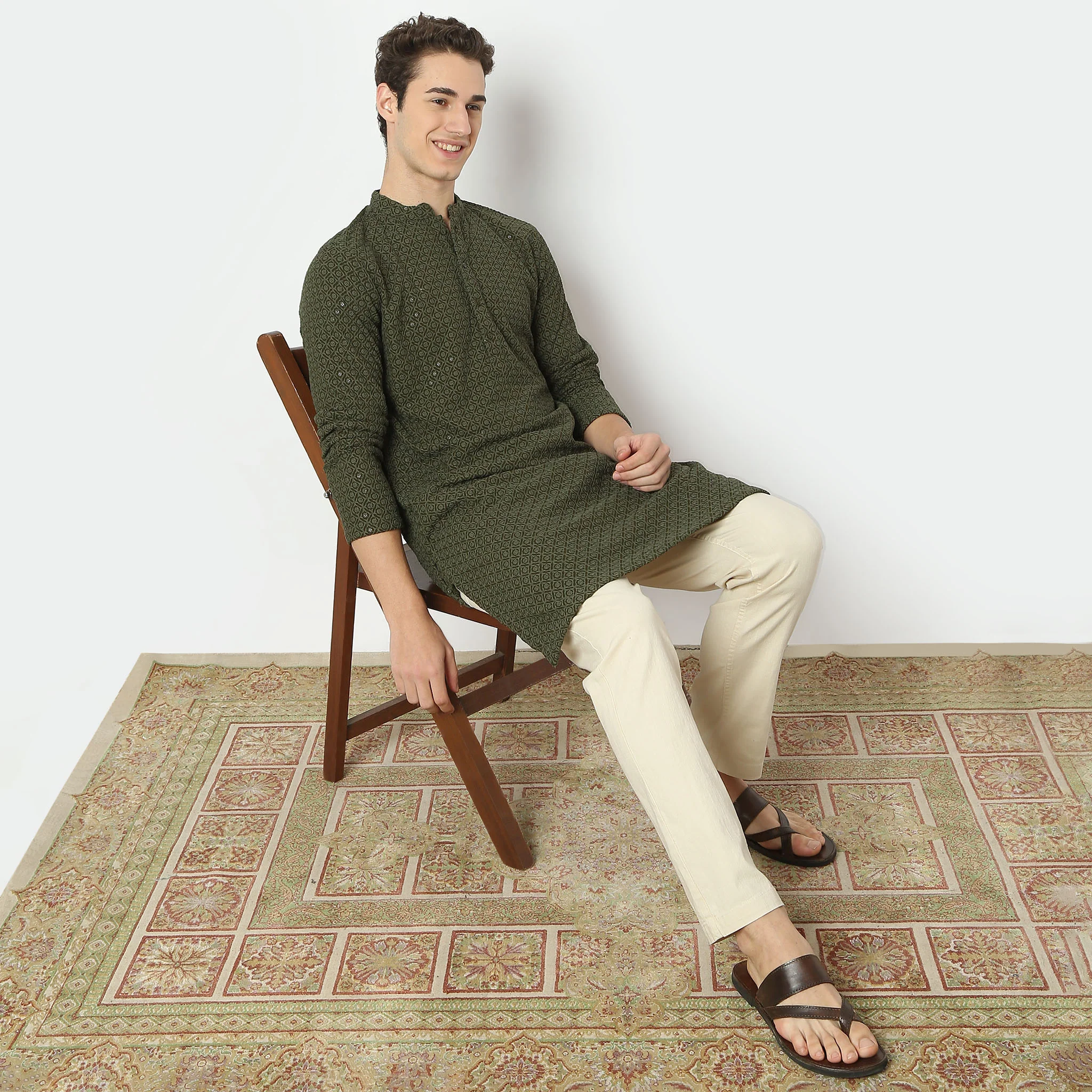 Embroidered Knee Length Straight Kurta