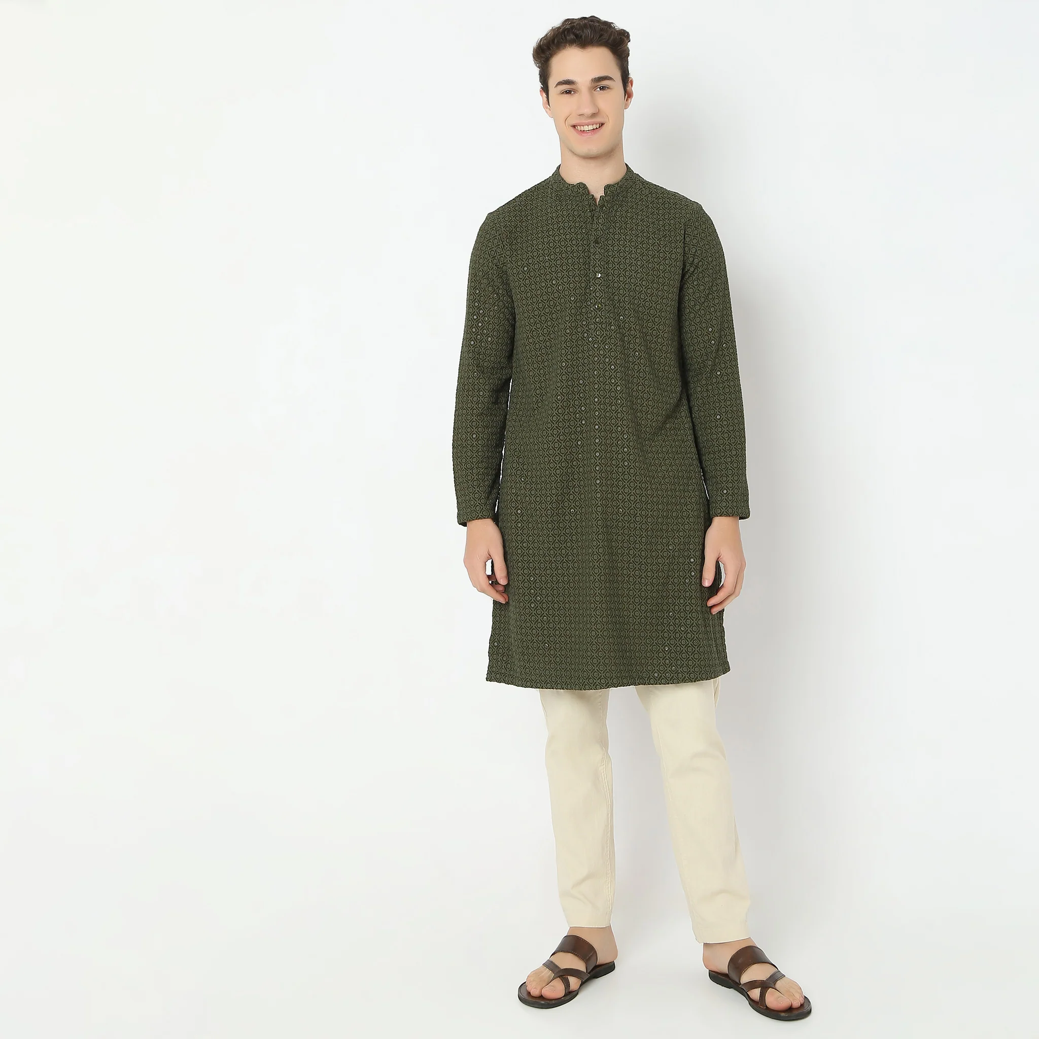 Embroidered Knee Length Straight Kurta - Image 2