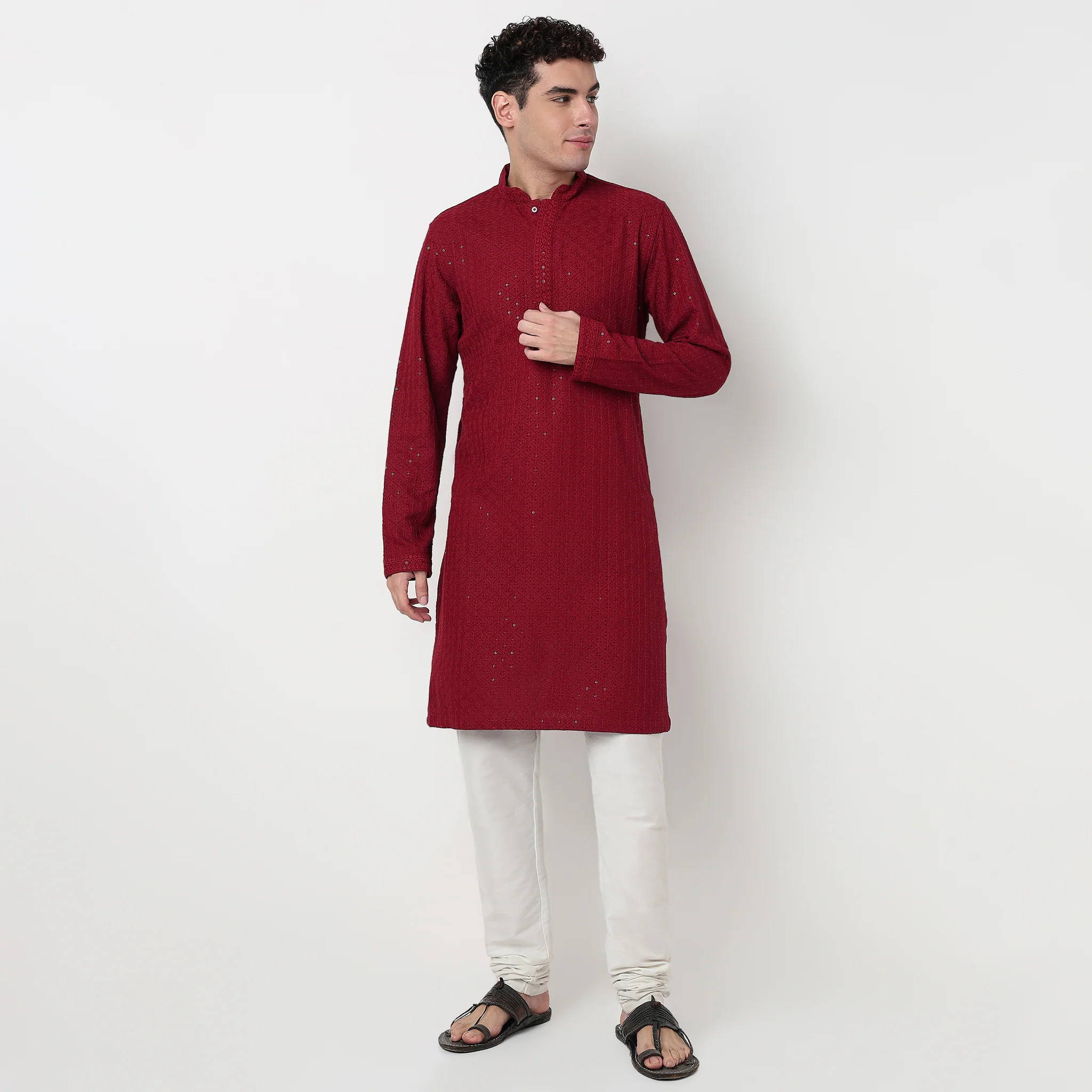 Embroidered Schiffli Long Kurta - Image 2