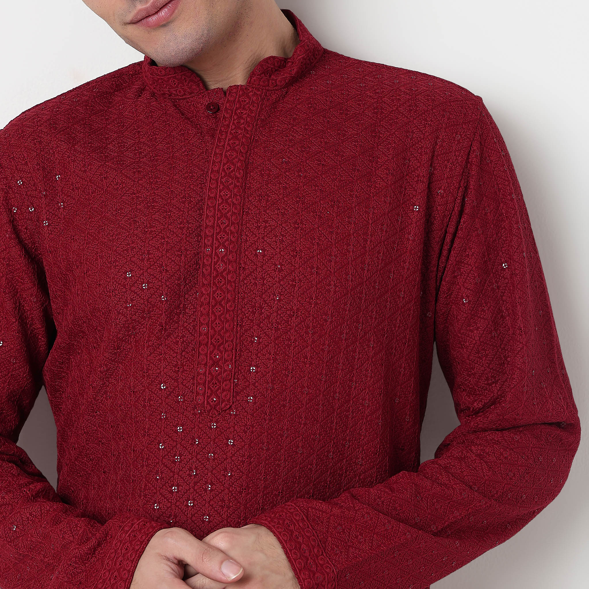 Embroidered Schiffli Long Kurta - Image 4