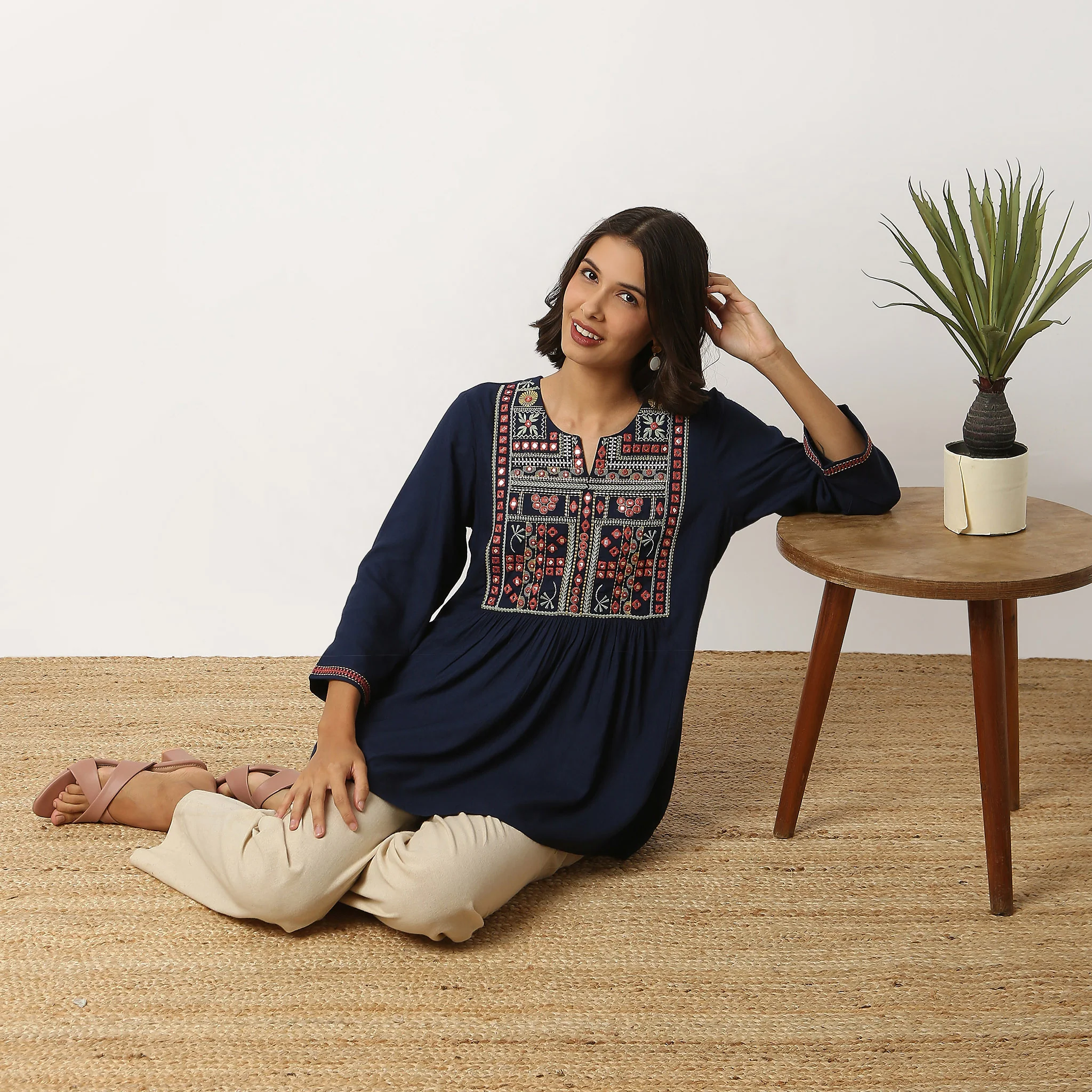 Embroidered A Line Short Kurta