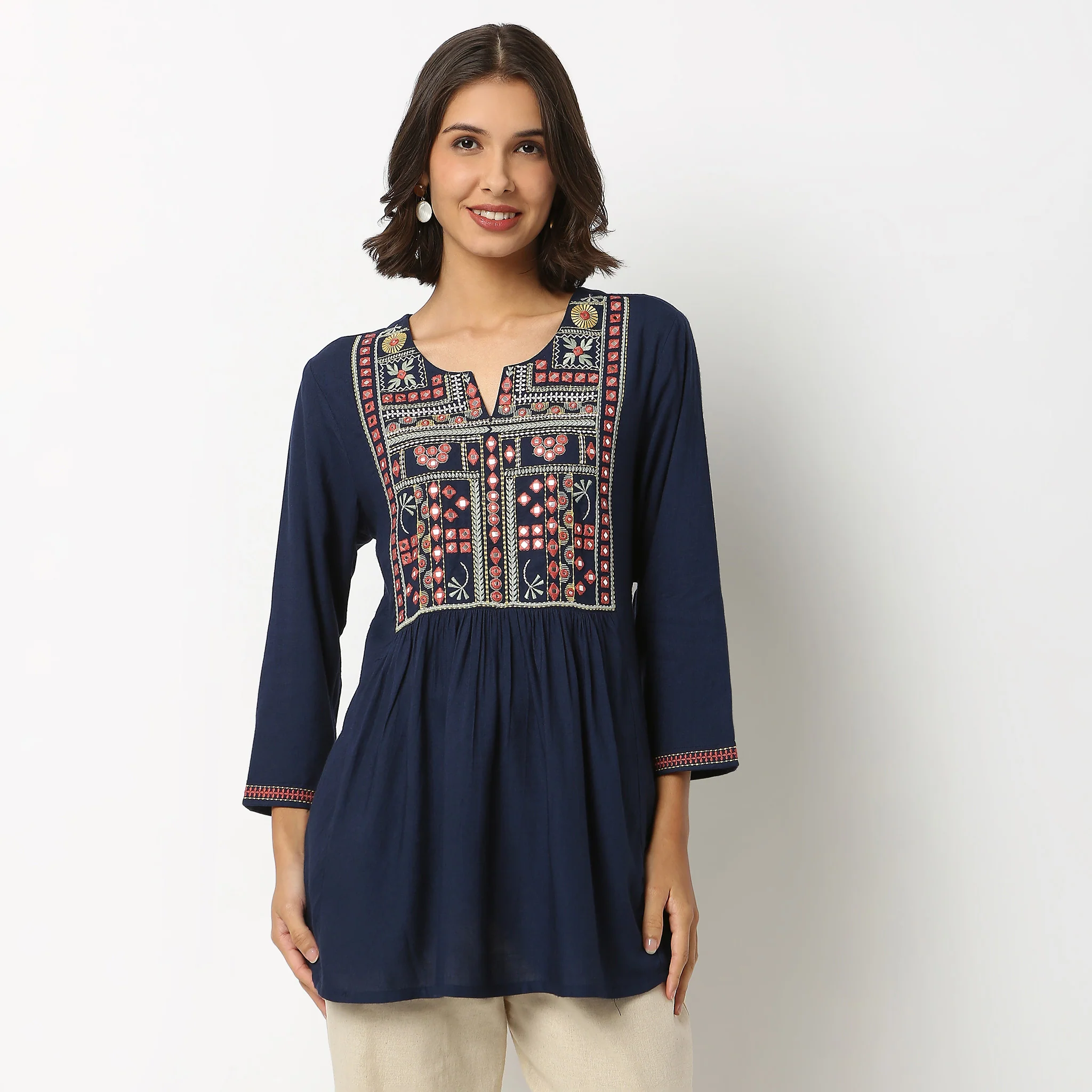 Embroidered A Line Short Kurta - Image 2