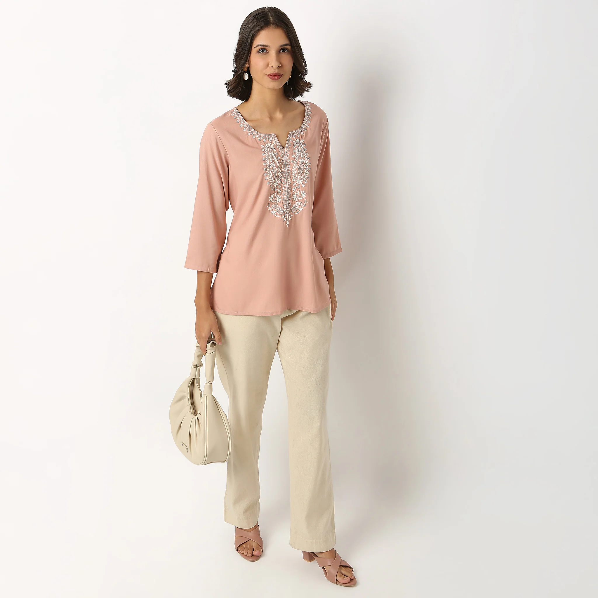 Embroidered A Line Short Kurta