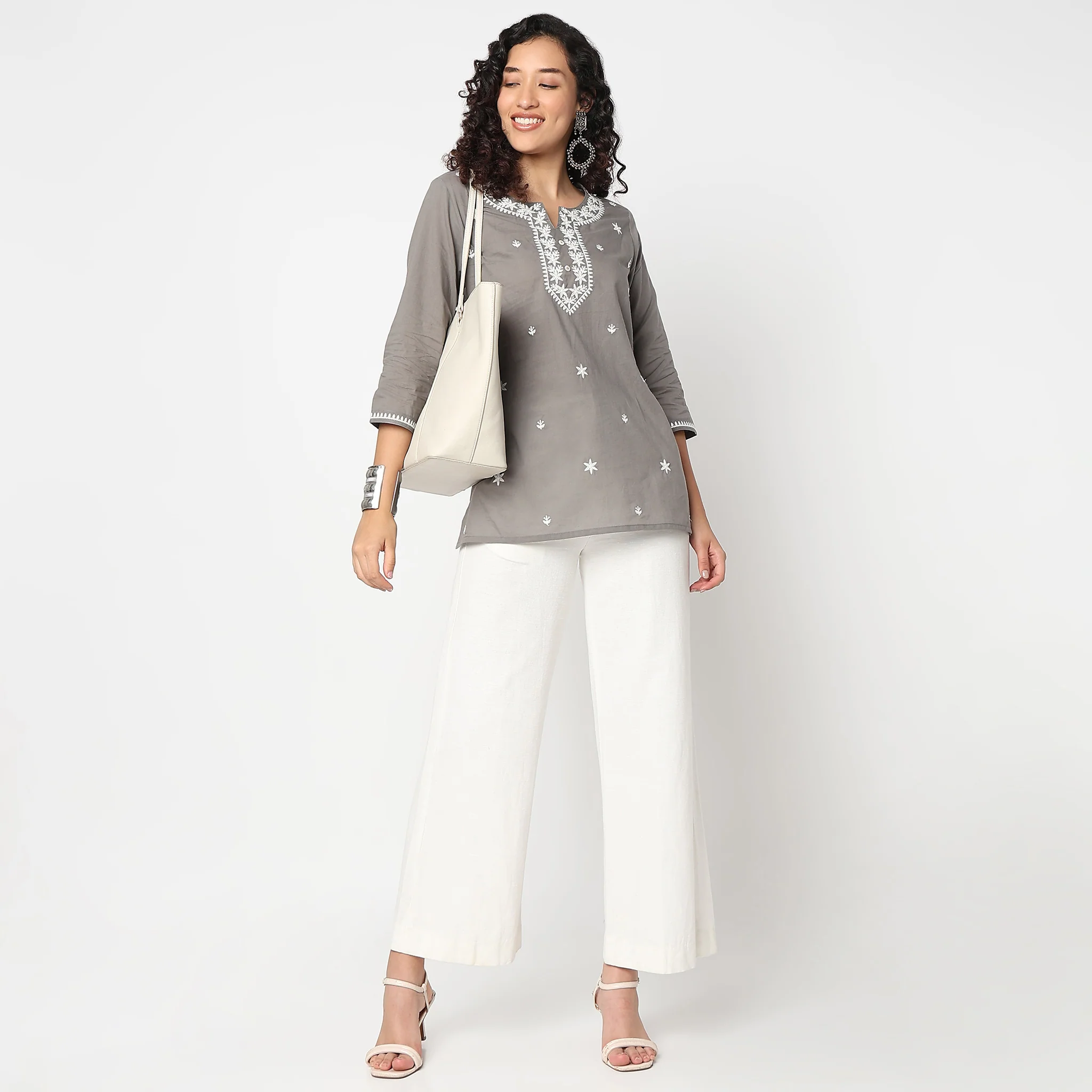 Embroidered Round Neck Short Kurti