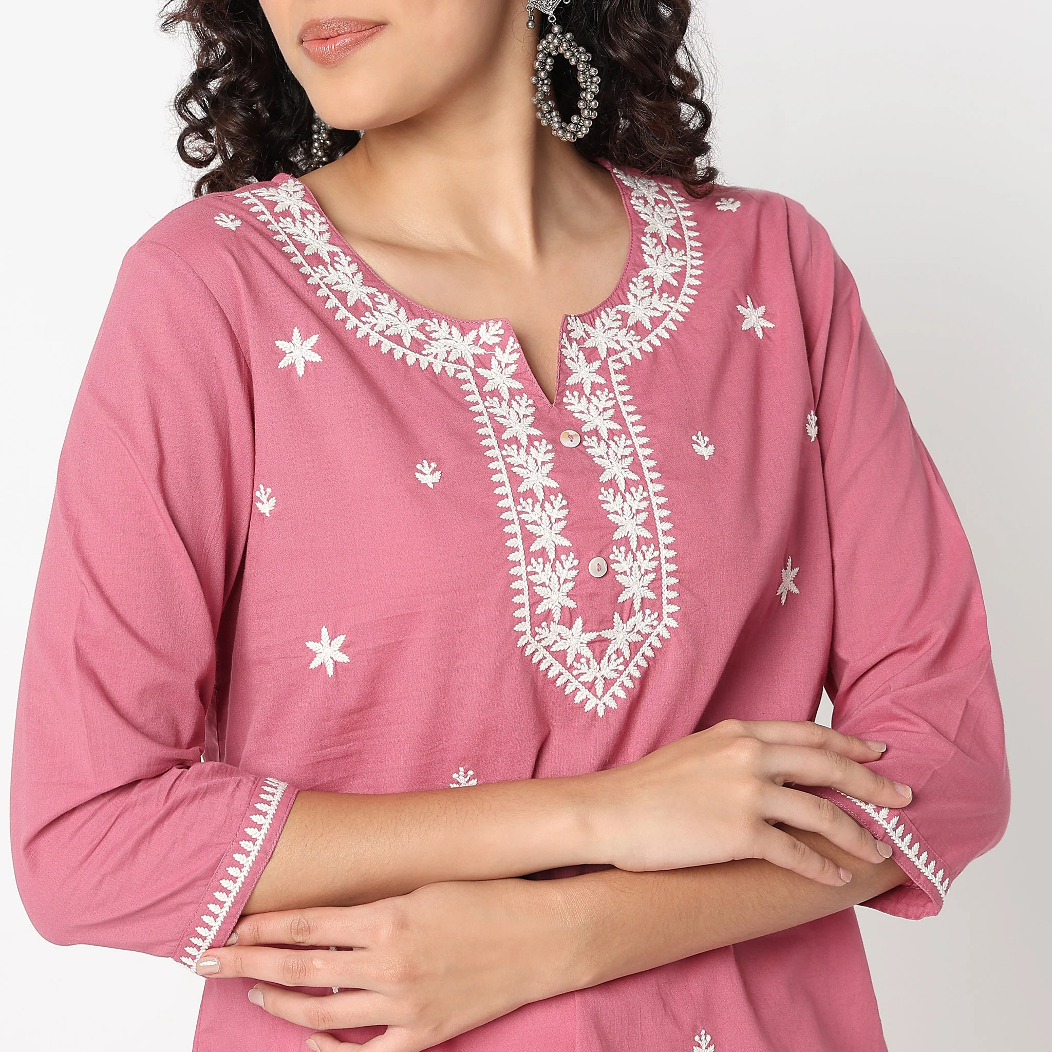 Embroidered Round Neck Short Kurti - Image 10