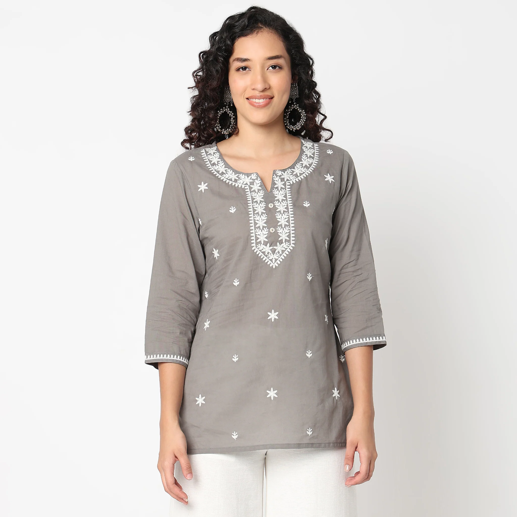 Embroidered Round Neck Short Kurti - Image 2