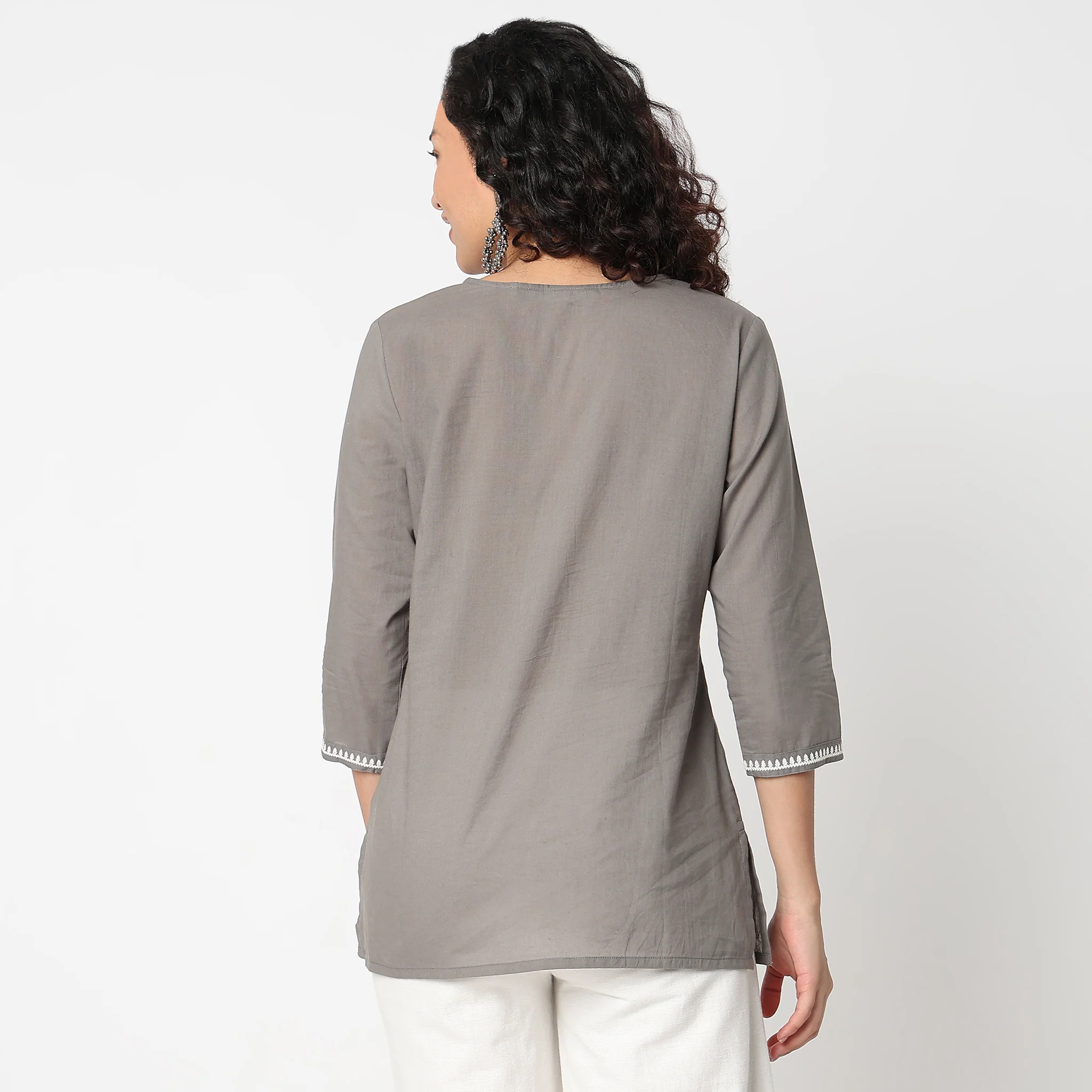 Embroidered Round Neck Short Kurti - Image 3