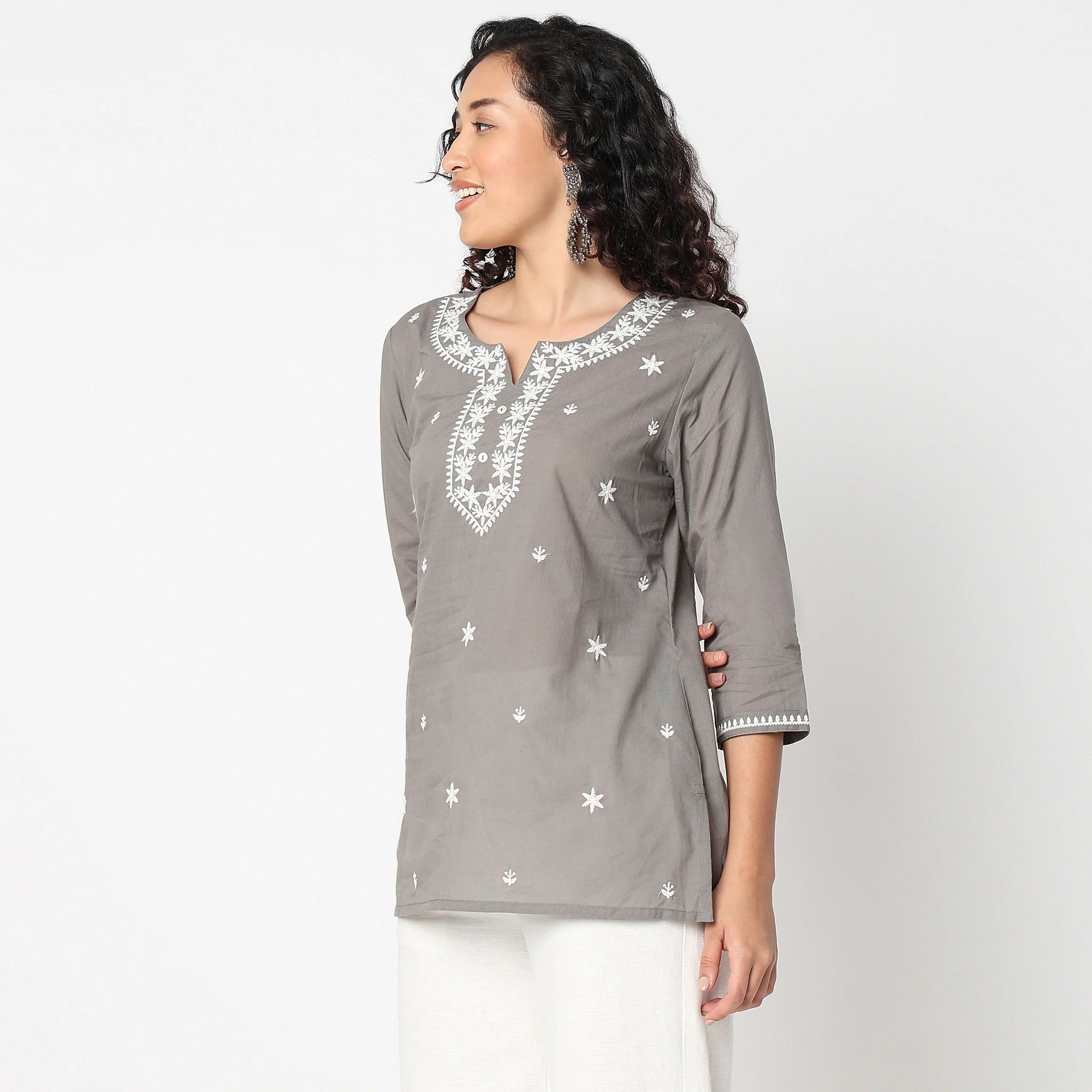 Embroidered Round Neck Short Kurti - Image 4