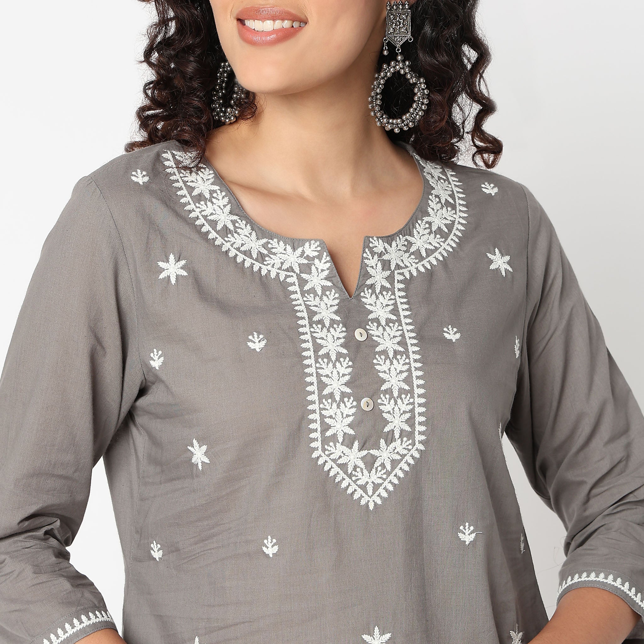 Embroidered Round Neck Short Kurti - Image 5