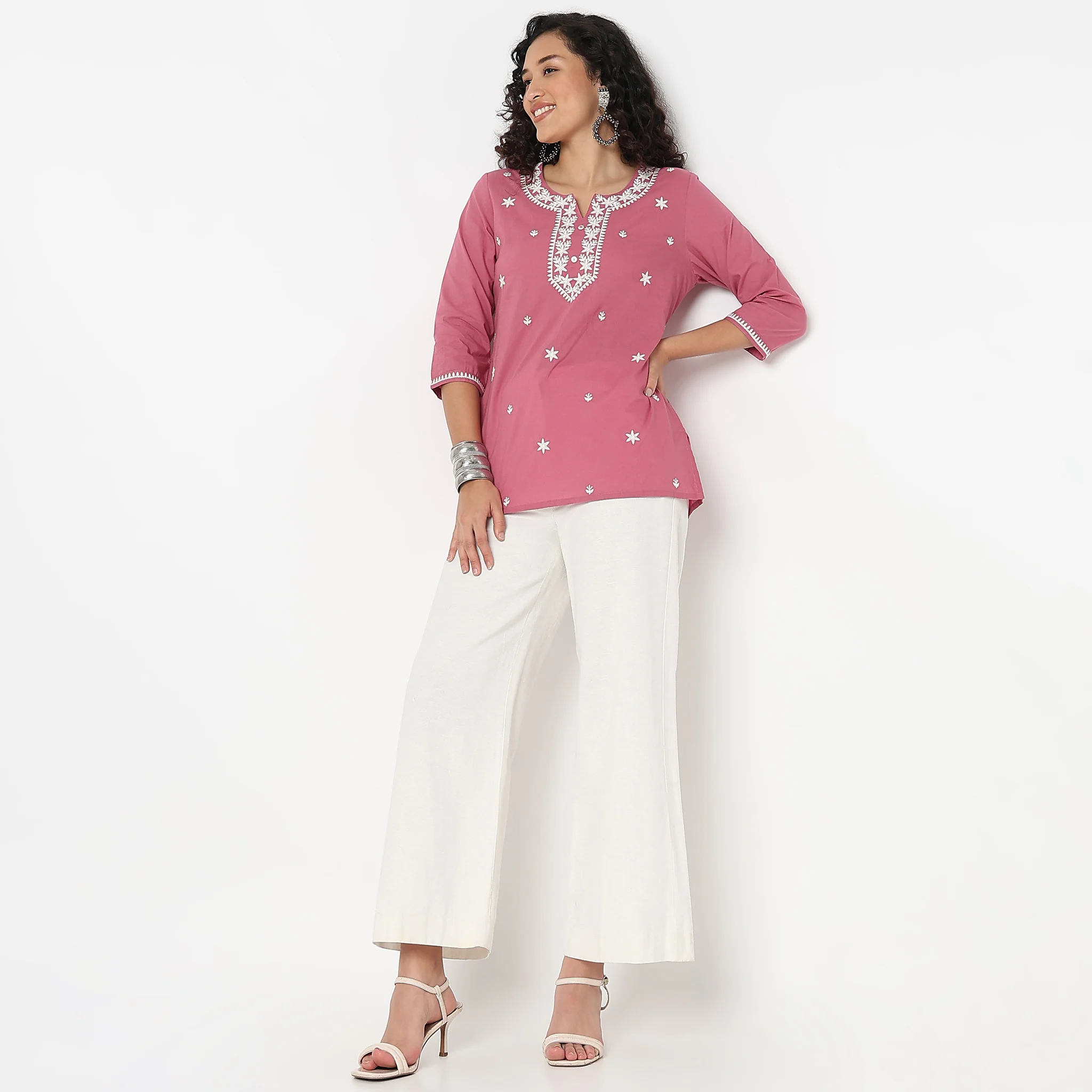 Embroidered Round Neck Short Kurti - Image 6