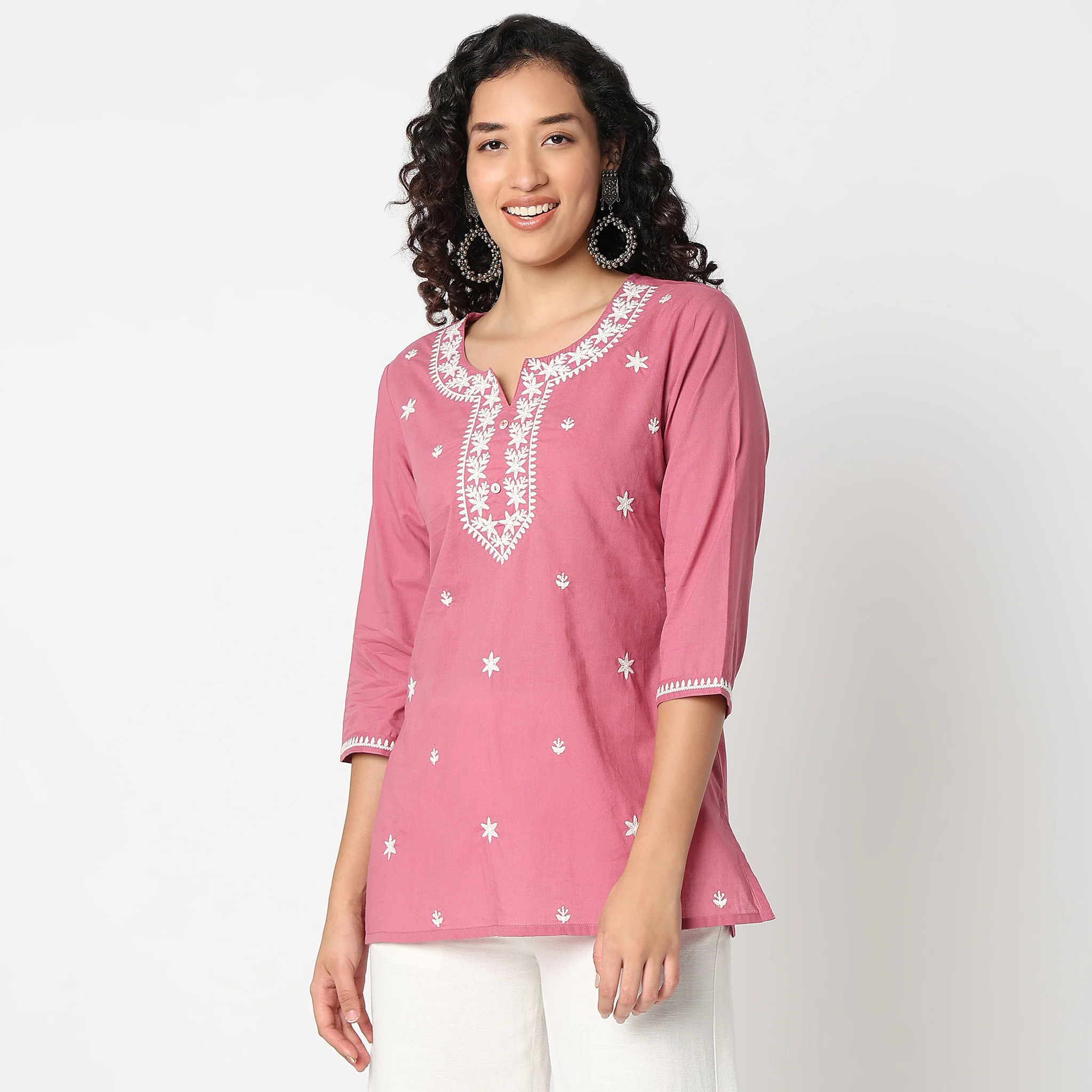 Embroidered Round Neck Short Kurti - Image 7