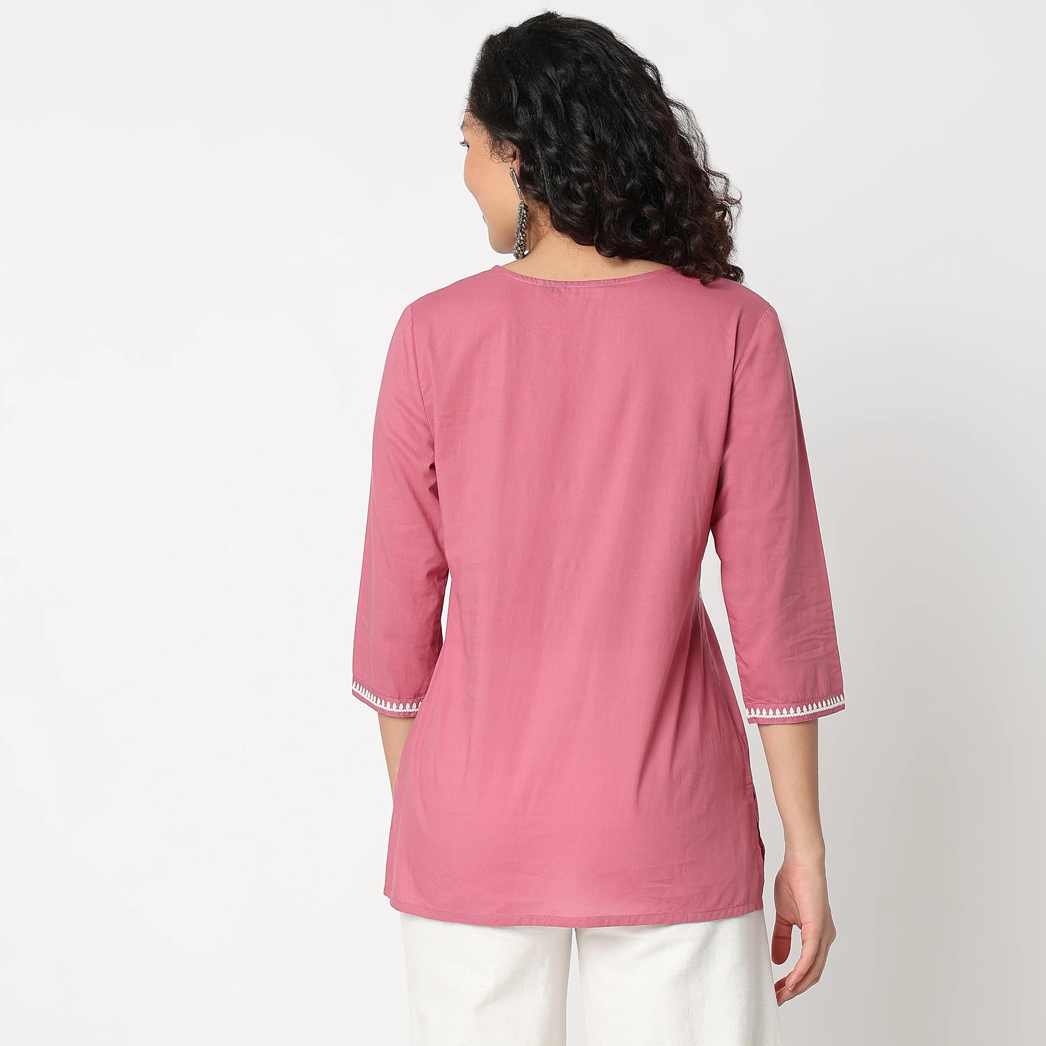 Embroidered Round Neck Short Kurti - Image 8