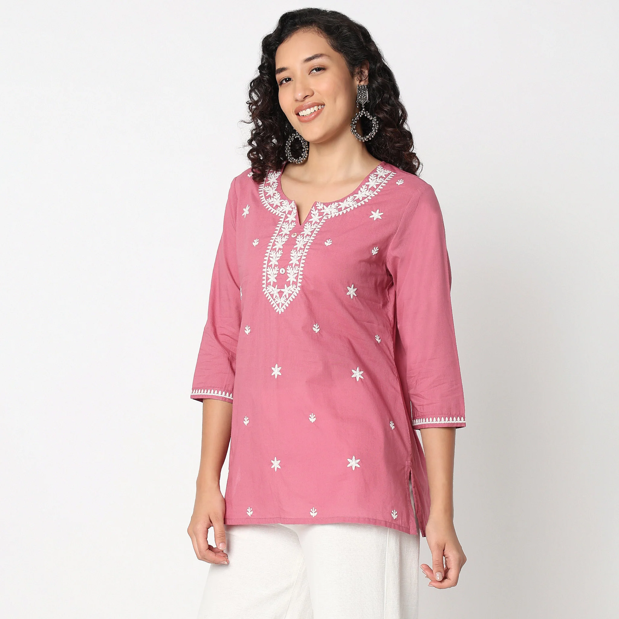 Embroidered Round Neck Short Kurti - Image 9