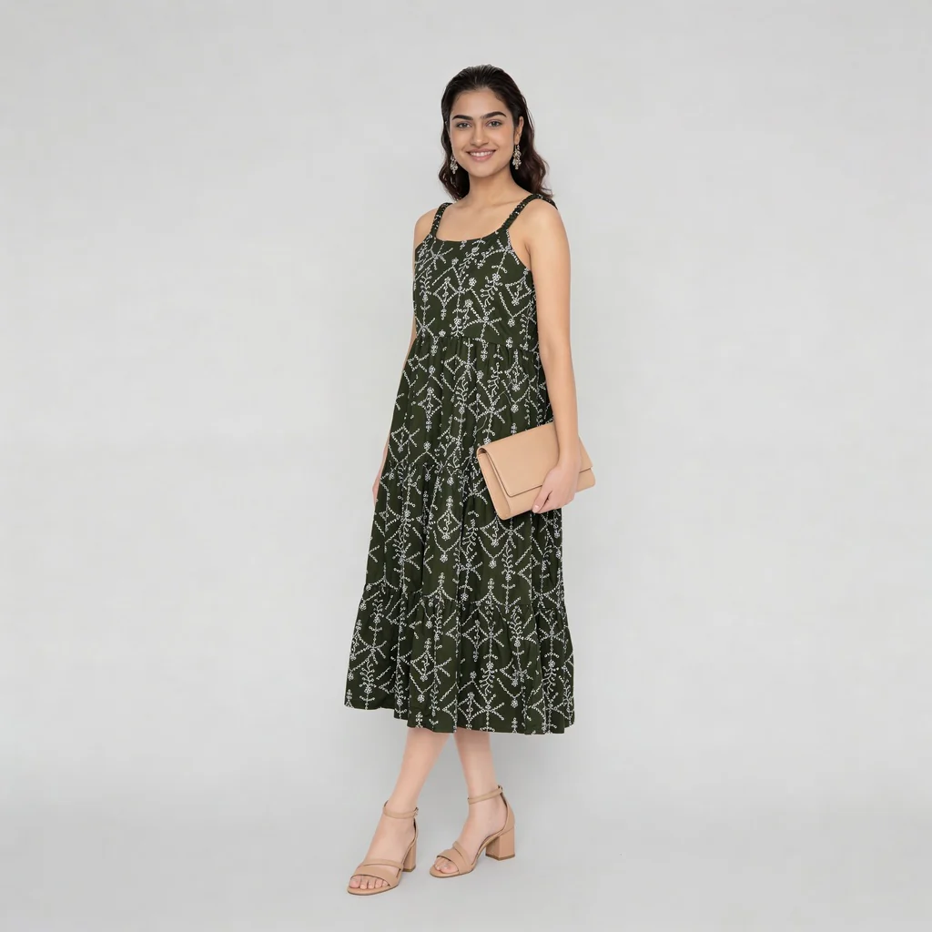 Embroidered Shoulder Straps Flared Dress