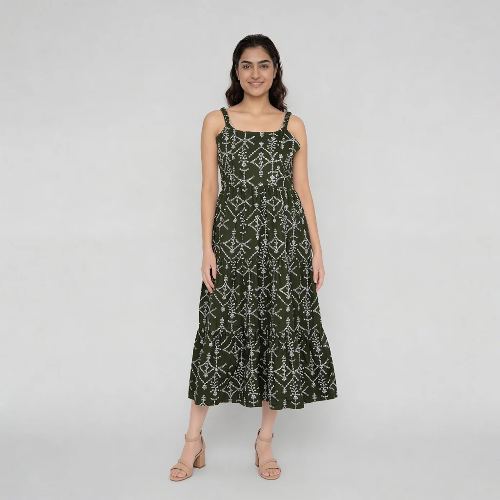 Embroidered Shoulder Straps Flared Dress - Image 2