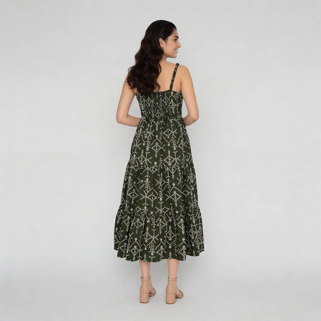 Embroidered Shoulder Straps Flared Dress - Image 3
