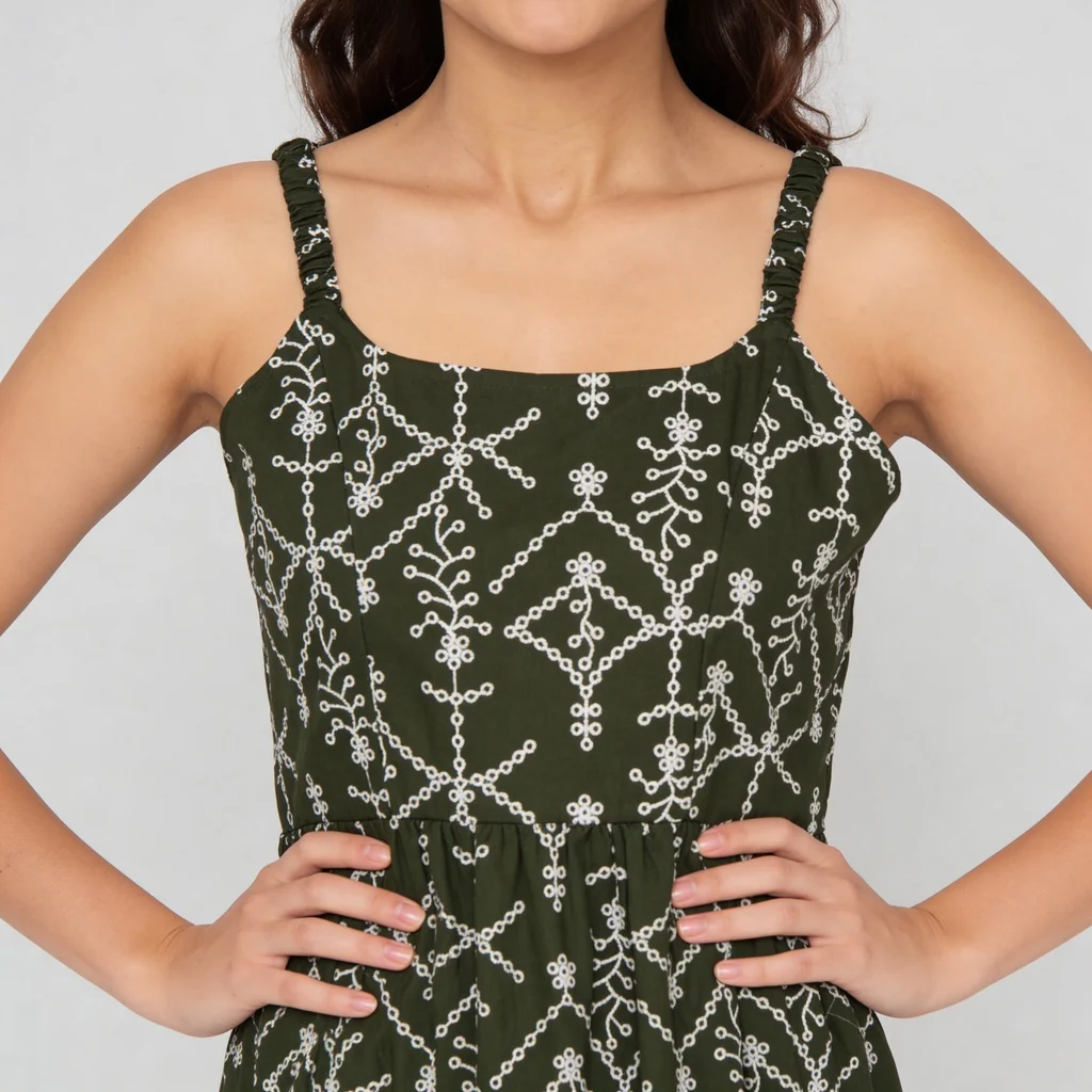 Embroidered Shoulder Straps Flared Dress - Image 4