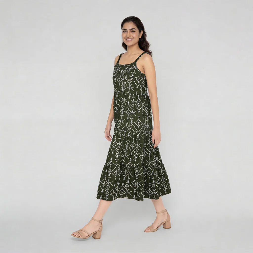 Embroidered Shoulder Straps Flared Dress - Image 5